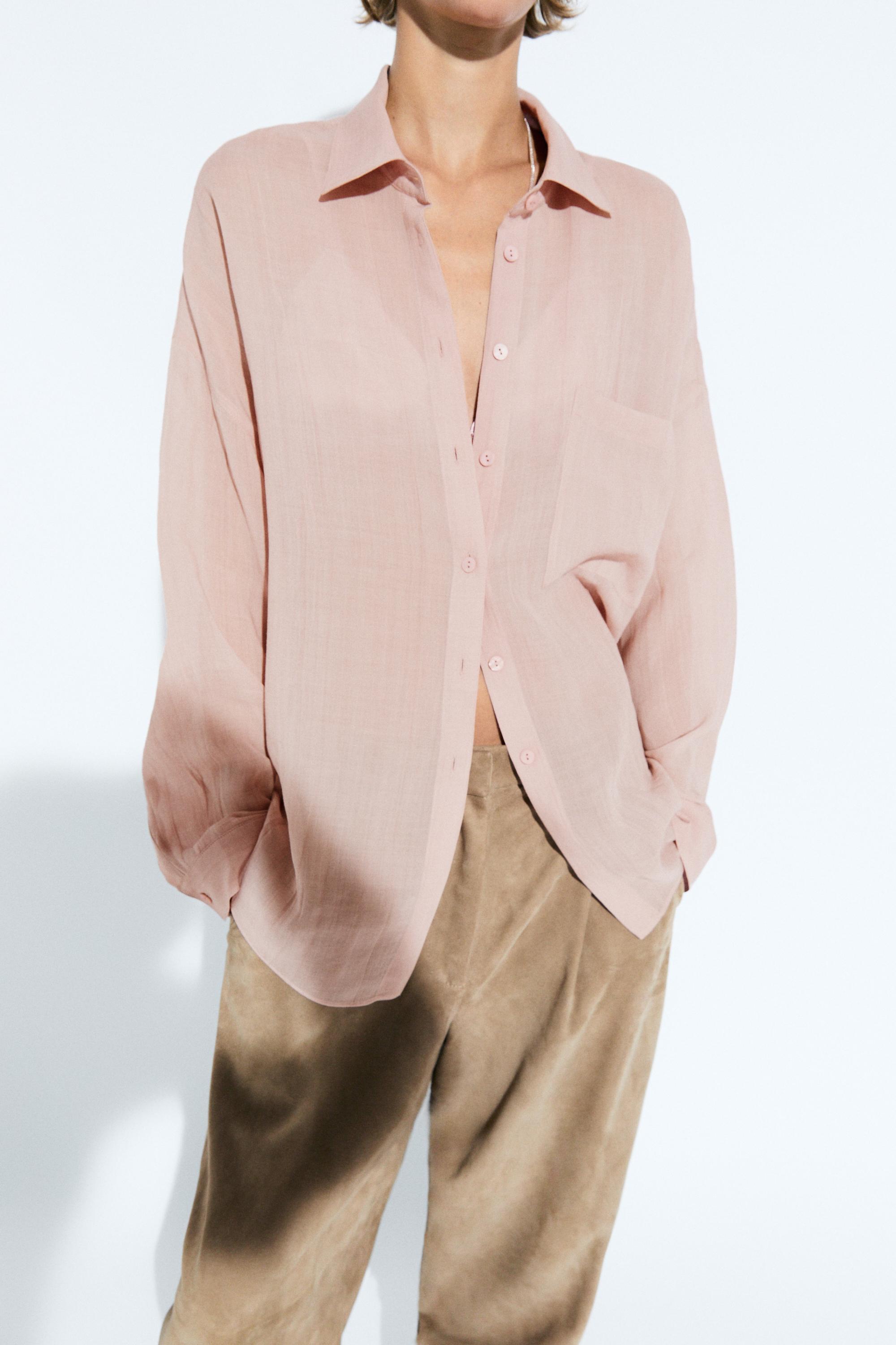 Flowing ramie pocket shirt — PALE PINK