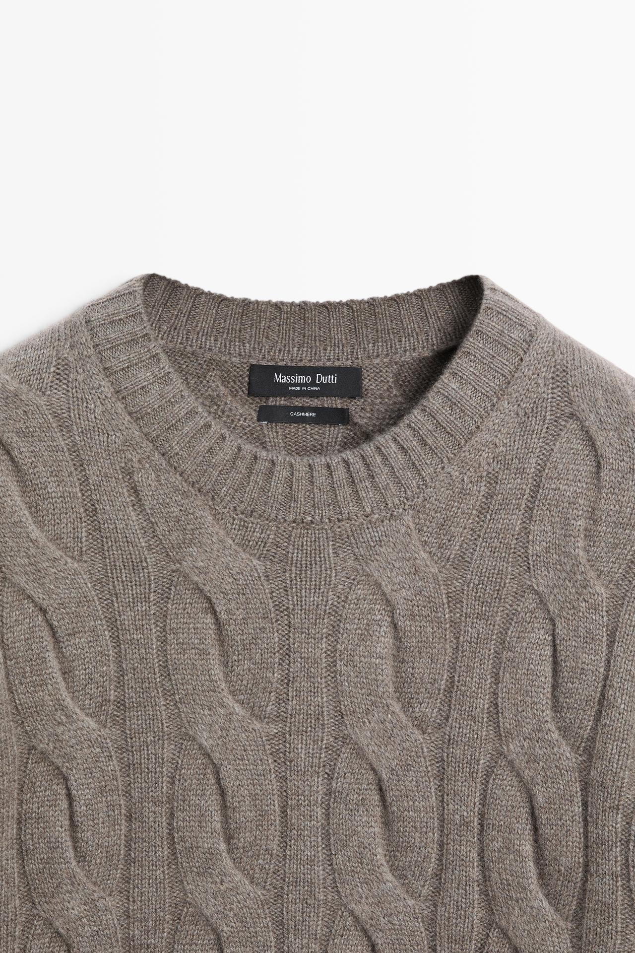 100% cashmere cable knit sweater — DARK KHAKI
