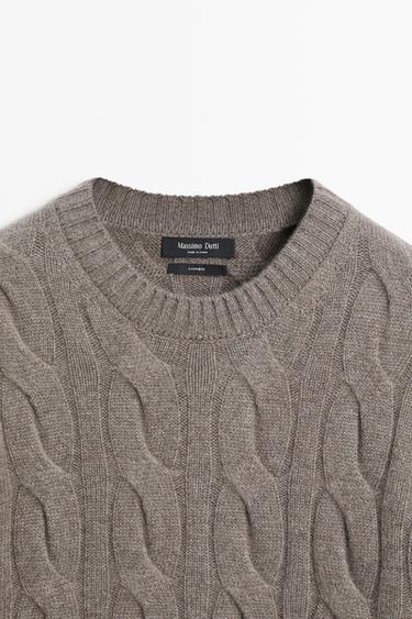 100% cashmere cable knit sweater — DARK KHAKI 9