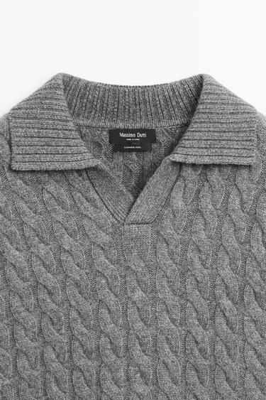 Cable-knit cashmere polo sweater — ANTHRACITE GREY 9