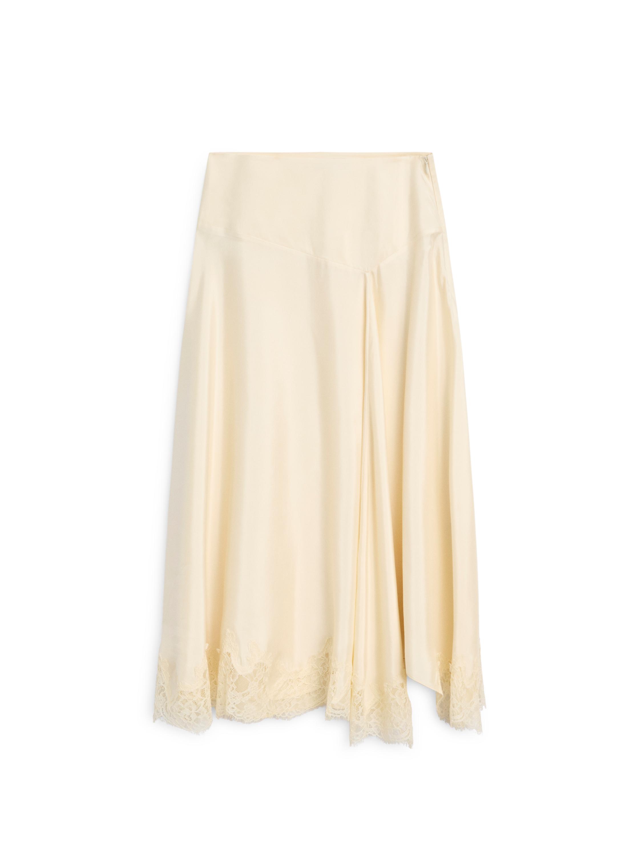 Asymmetric camisole skirt with lace trim — Vanilla