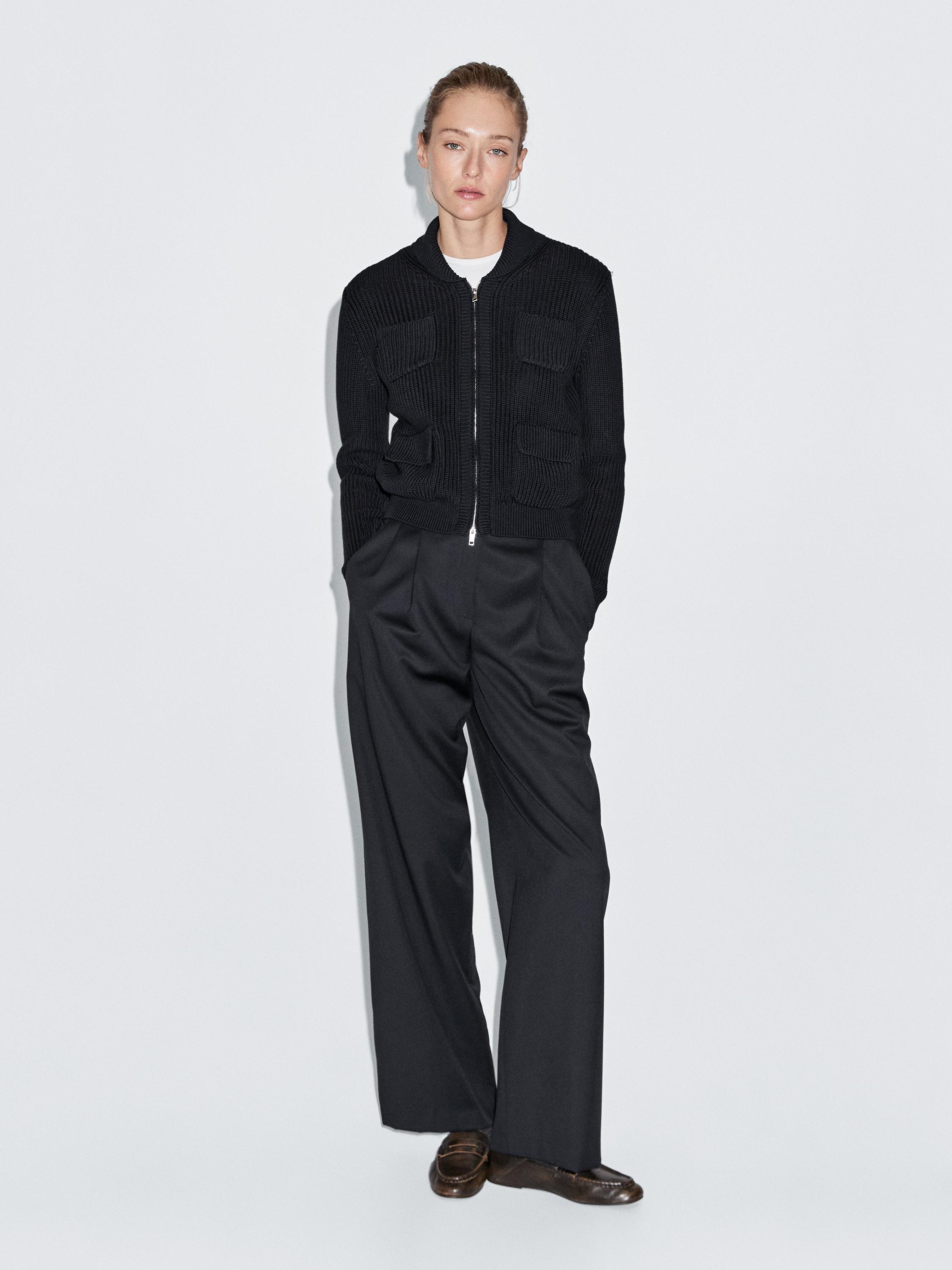 Zip-up knit cardigan · Navy Blue · Tops And Other Garments Massimo Dutti