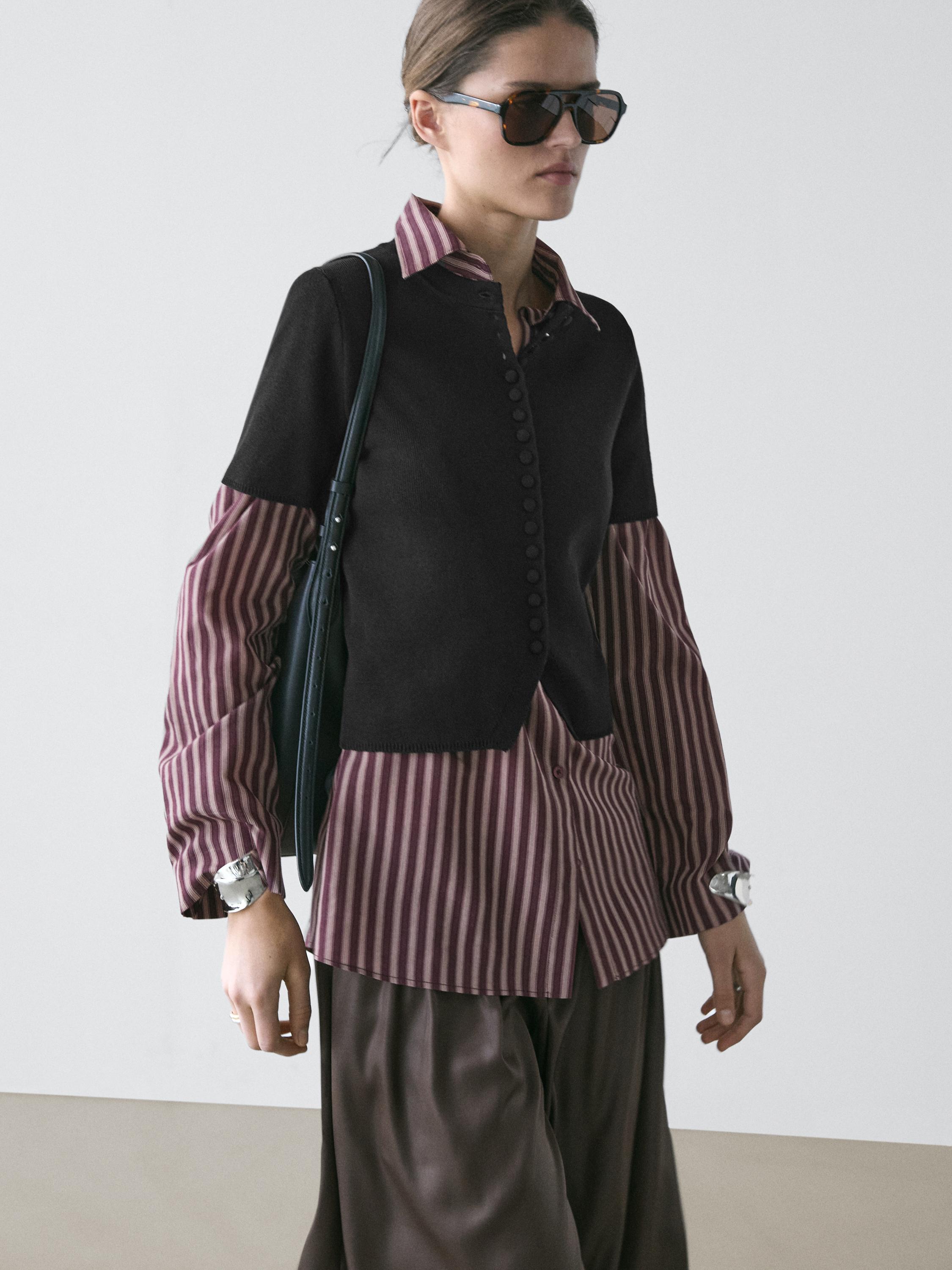 Cotton short sleeve knit cardigan — BLACK