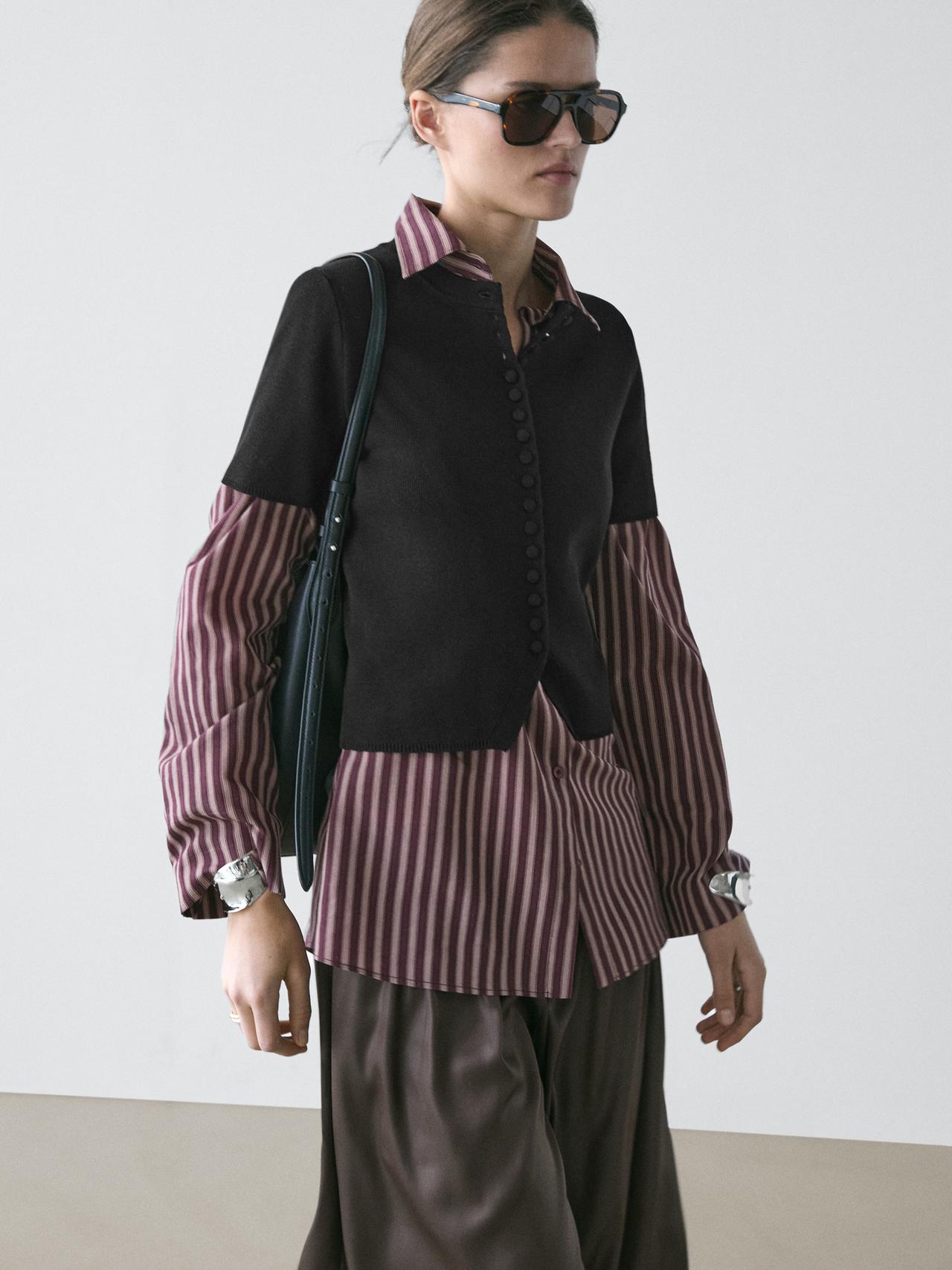 Cotton short sleeve knit cardigan — BLACK
