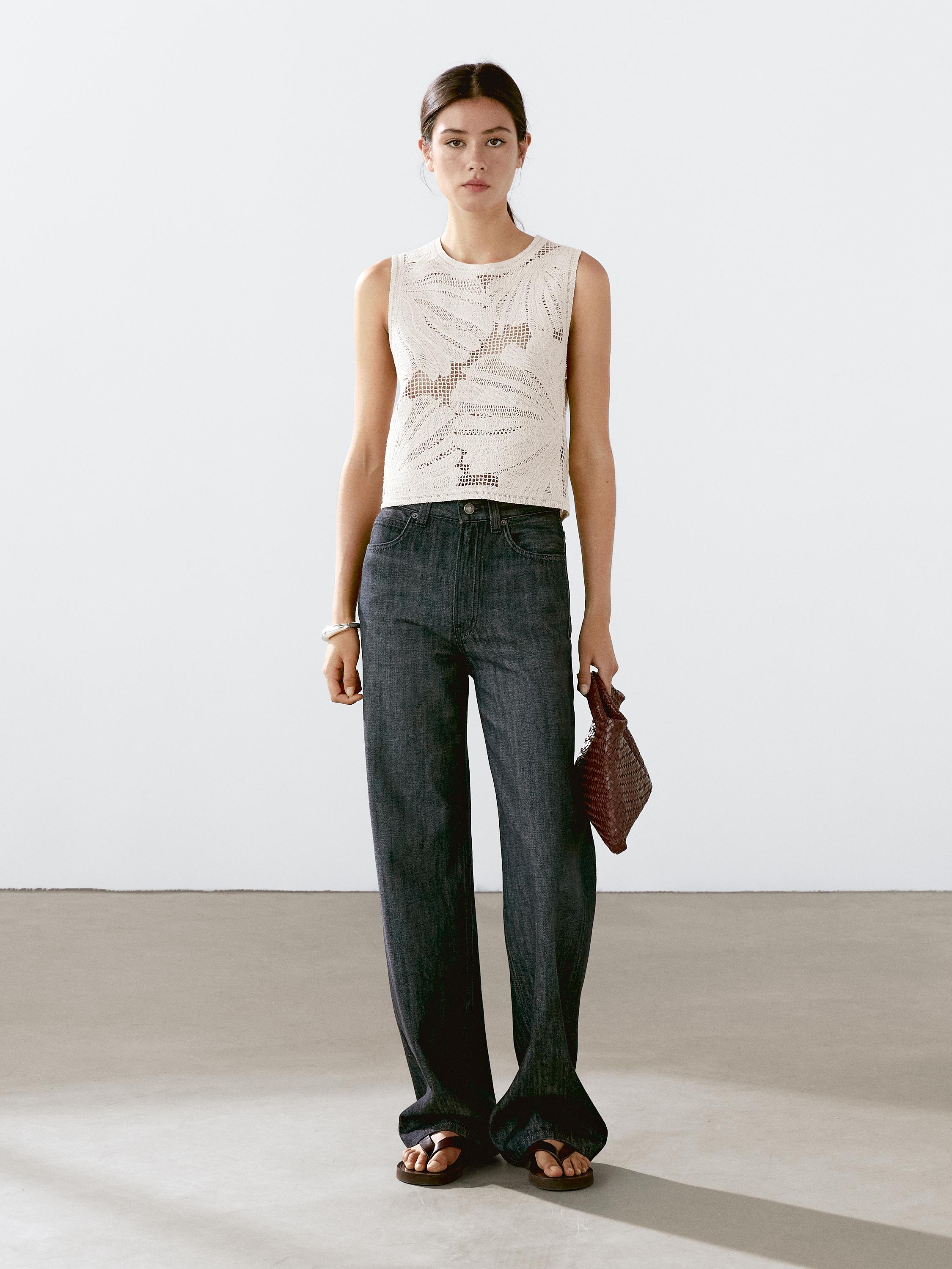 Openwork crochet top with floral detail