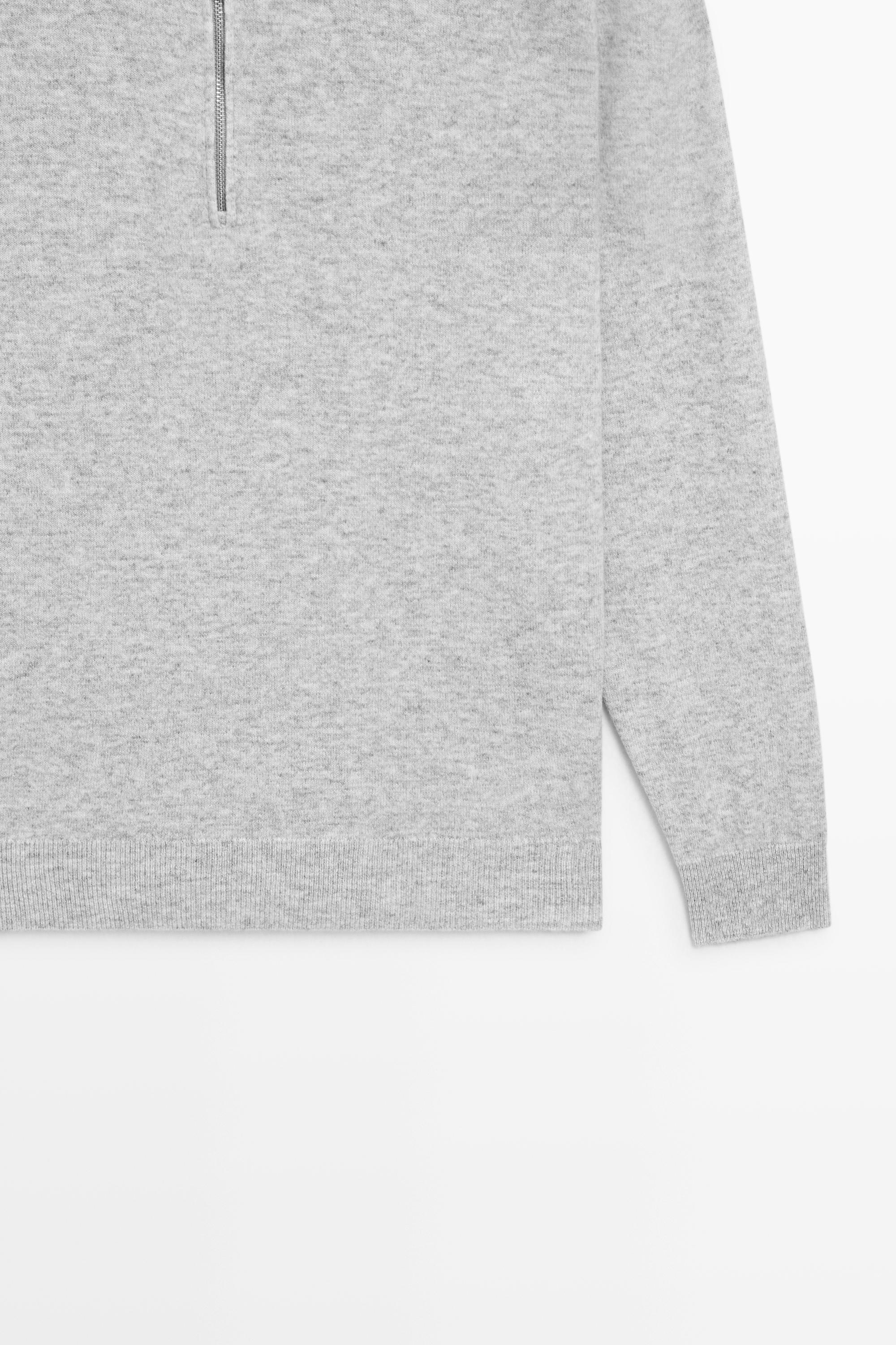 Mock neck zip-up knit sweater — GREY MARL
