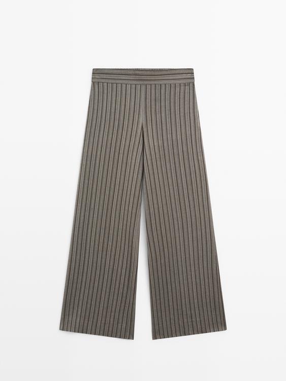 Çizgili detaylı geniş paça pantolon
