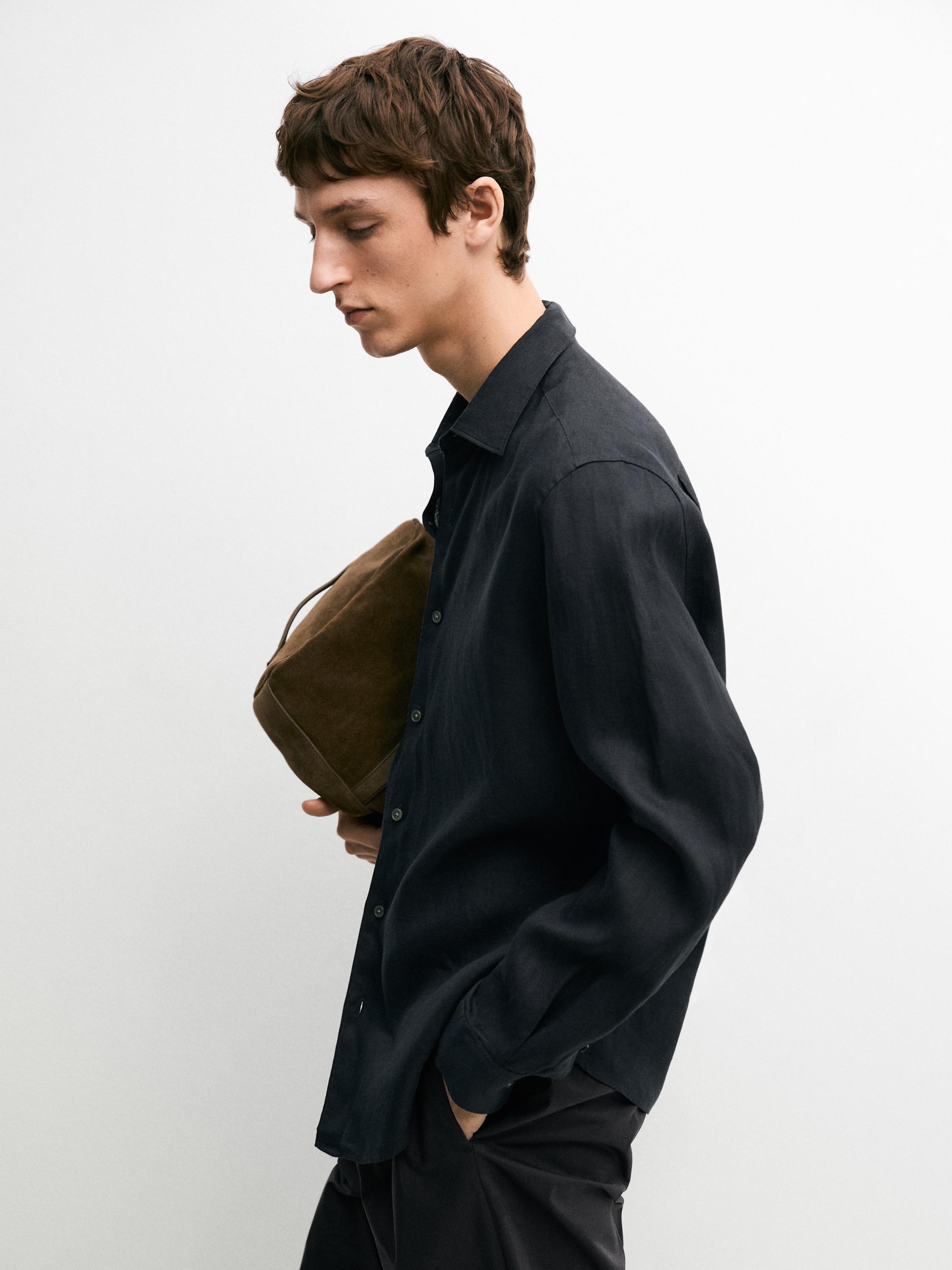 Extra fine regular fit linen shirt — NAVY BLUE