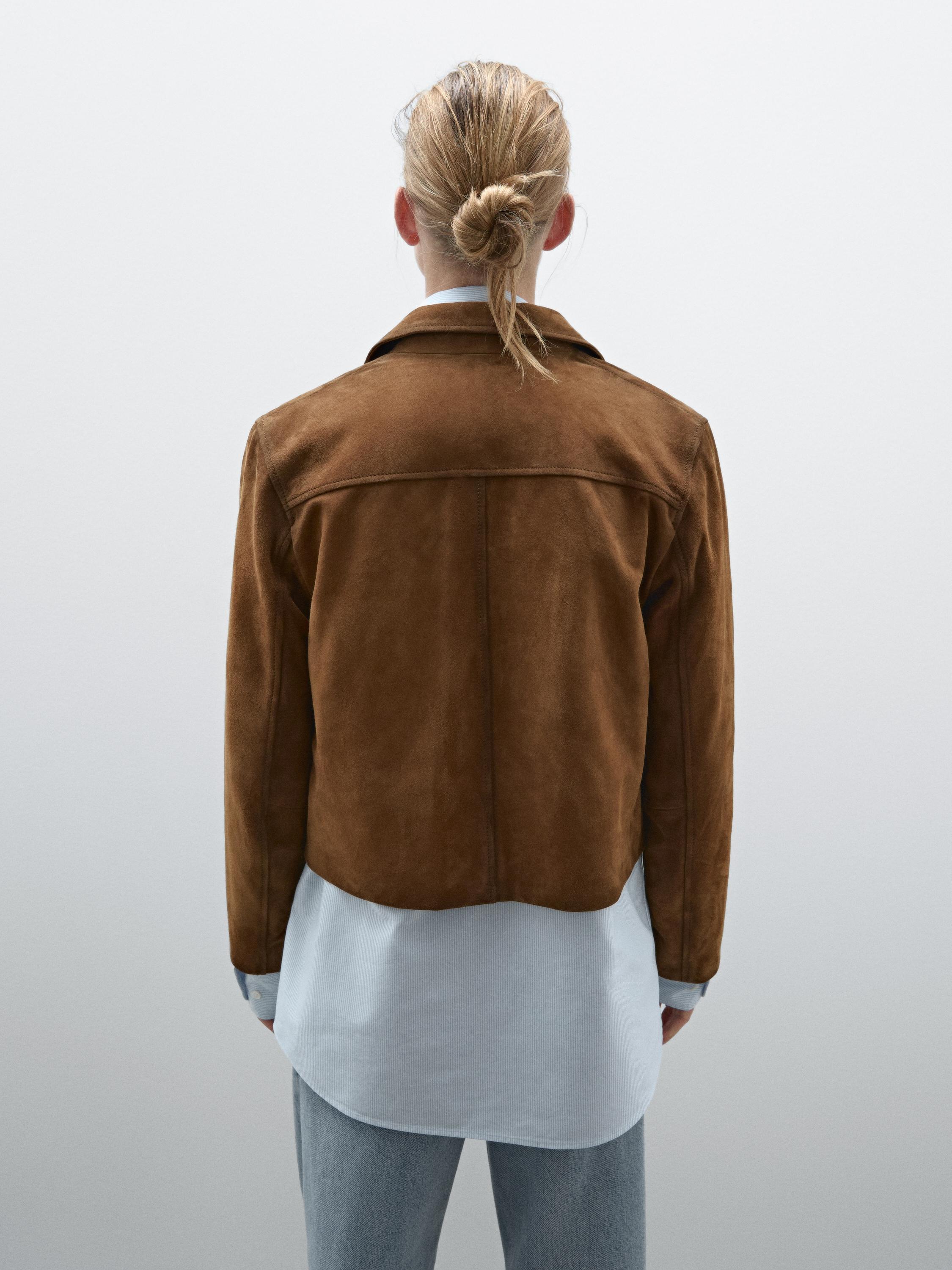 Chaqueta bolsillos piel ante