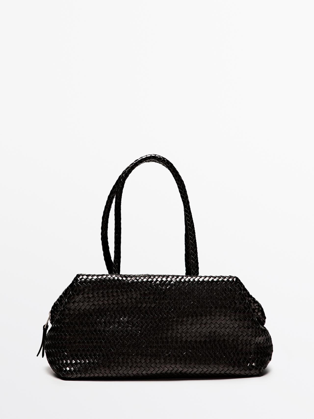 Massimo Dutti - Dame - Braided Nappa Leather Satchel Bag - Sort - 01