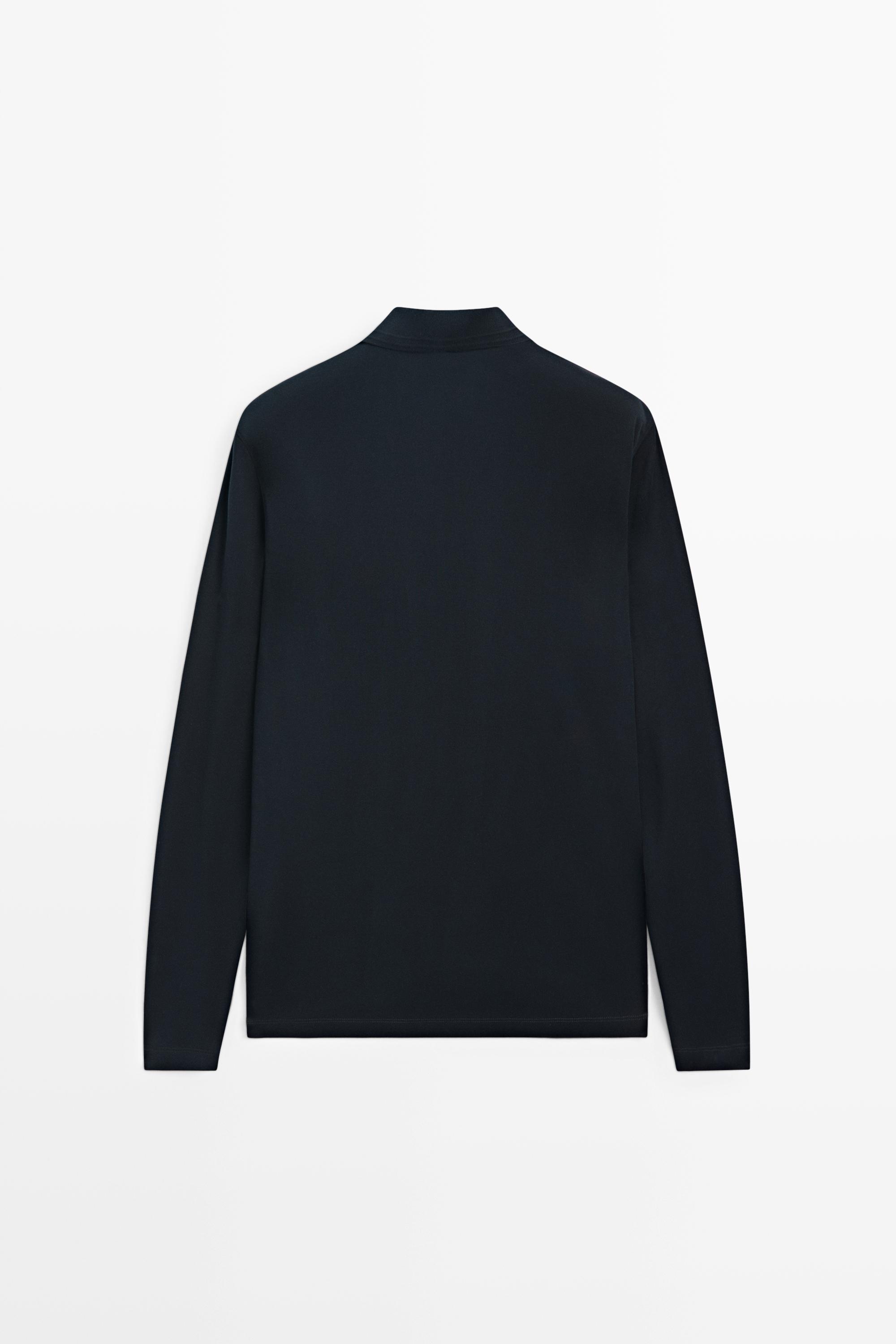 100% cotton long sleeve polo shirt — NAVY BLUE