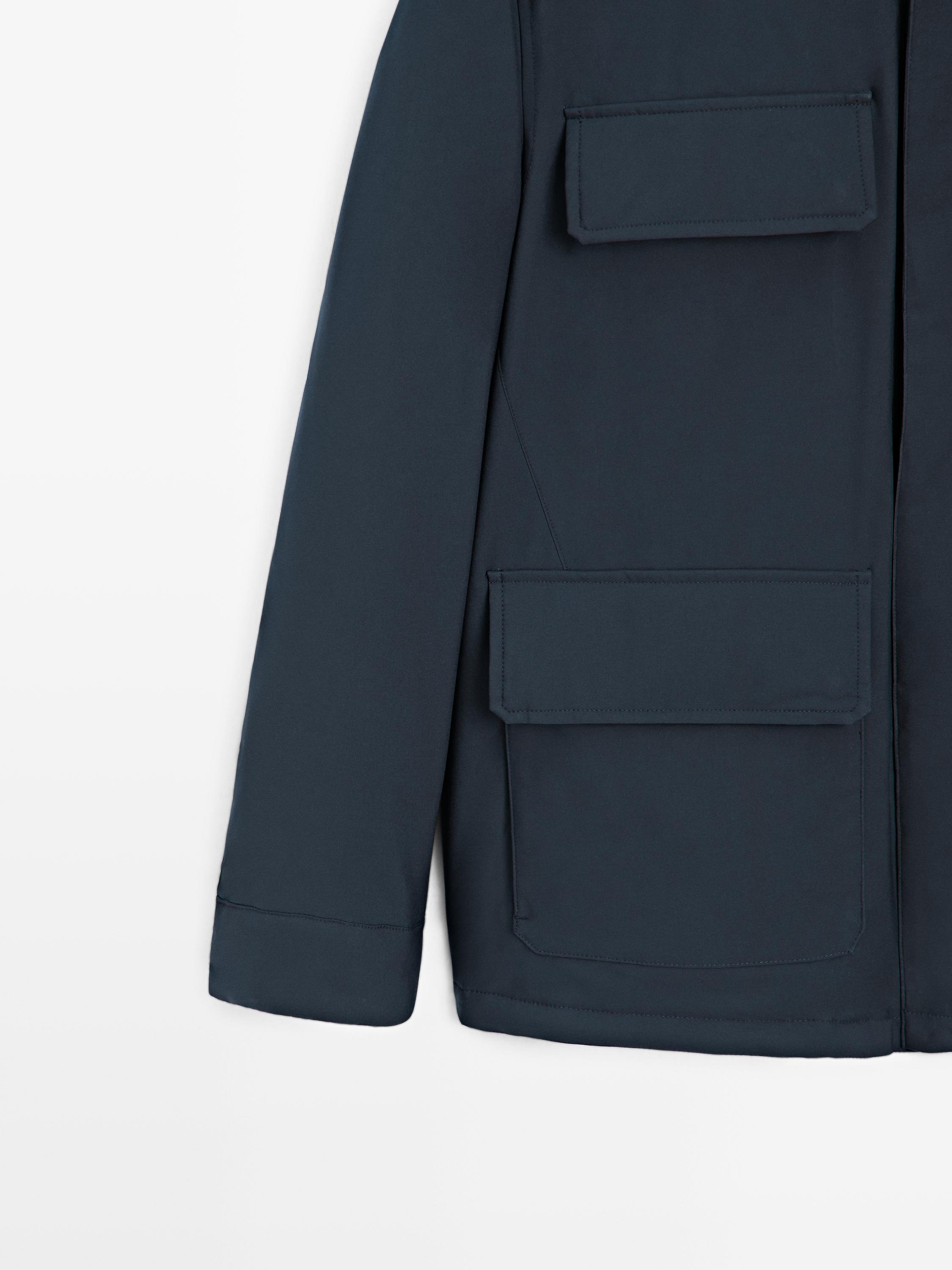 Water-repellent puffer jacket with pockets — NAVY BLUE