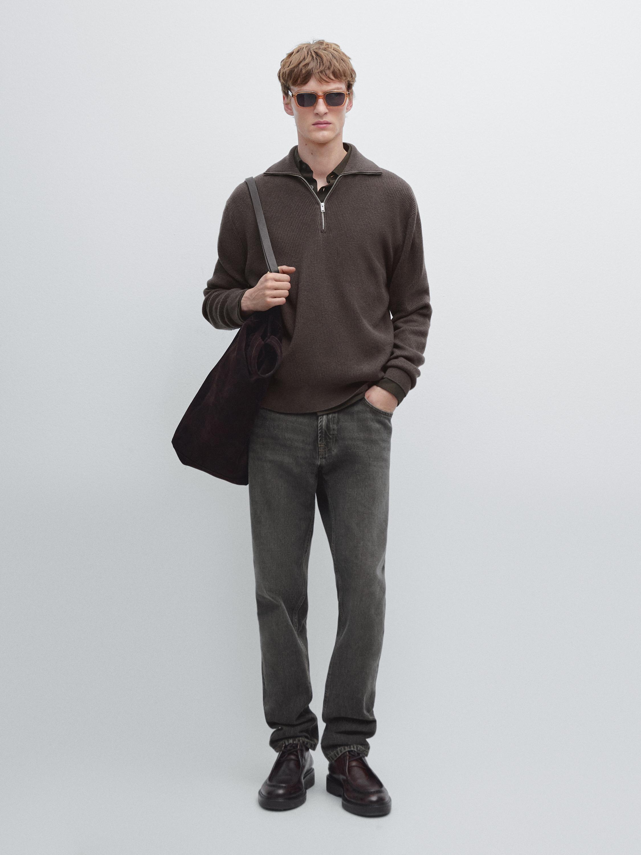 Pull en maille à col camionneur zippé