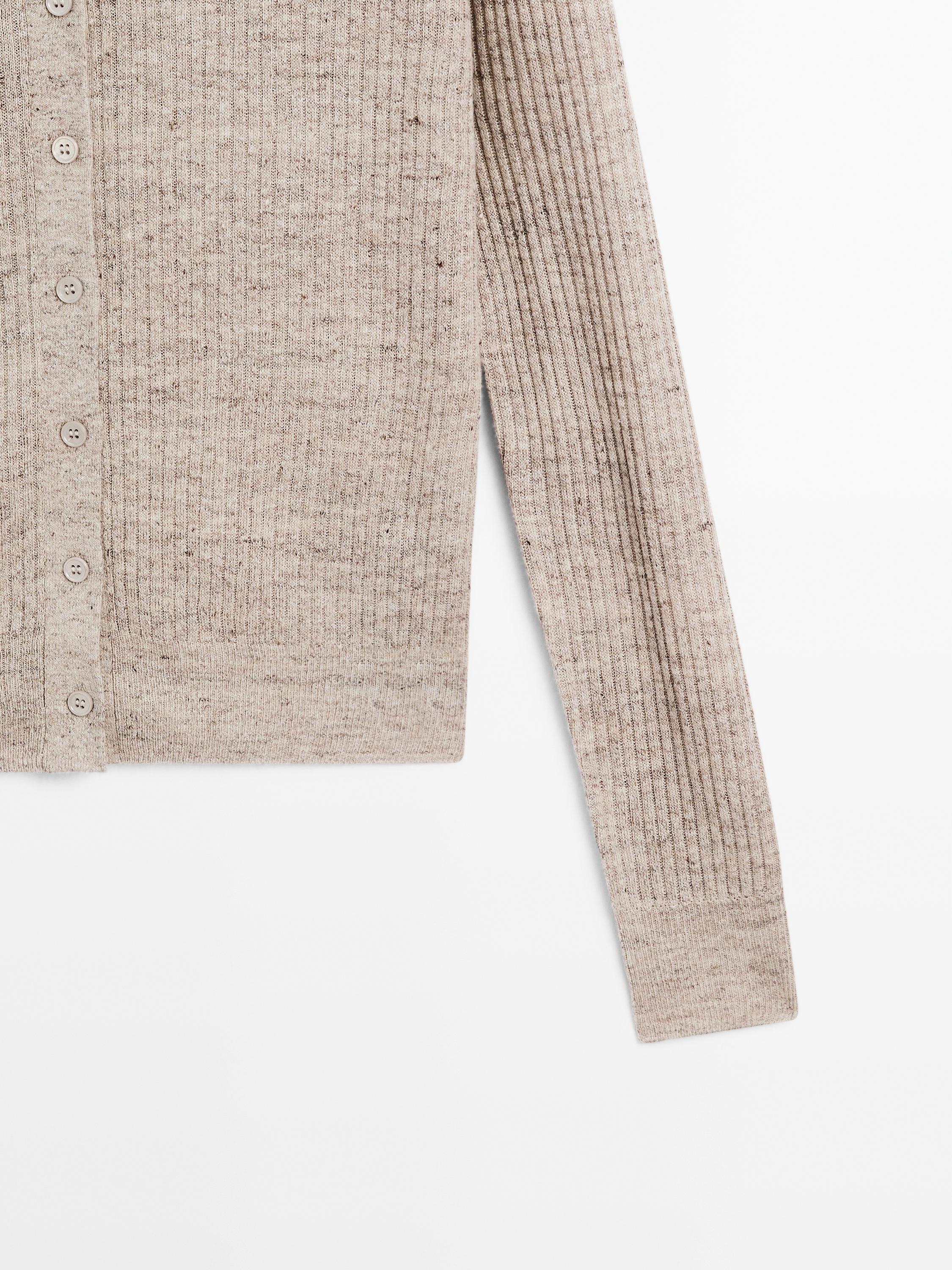 Melange linen blend knit cardigan