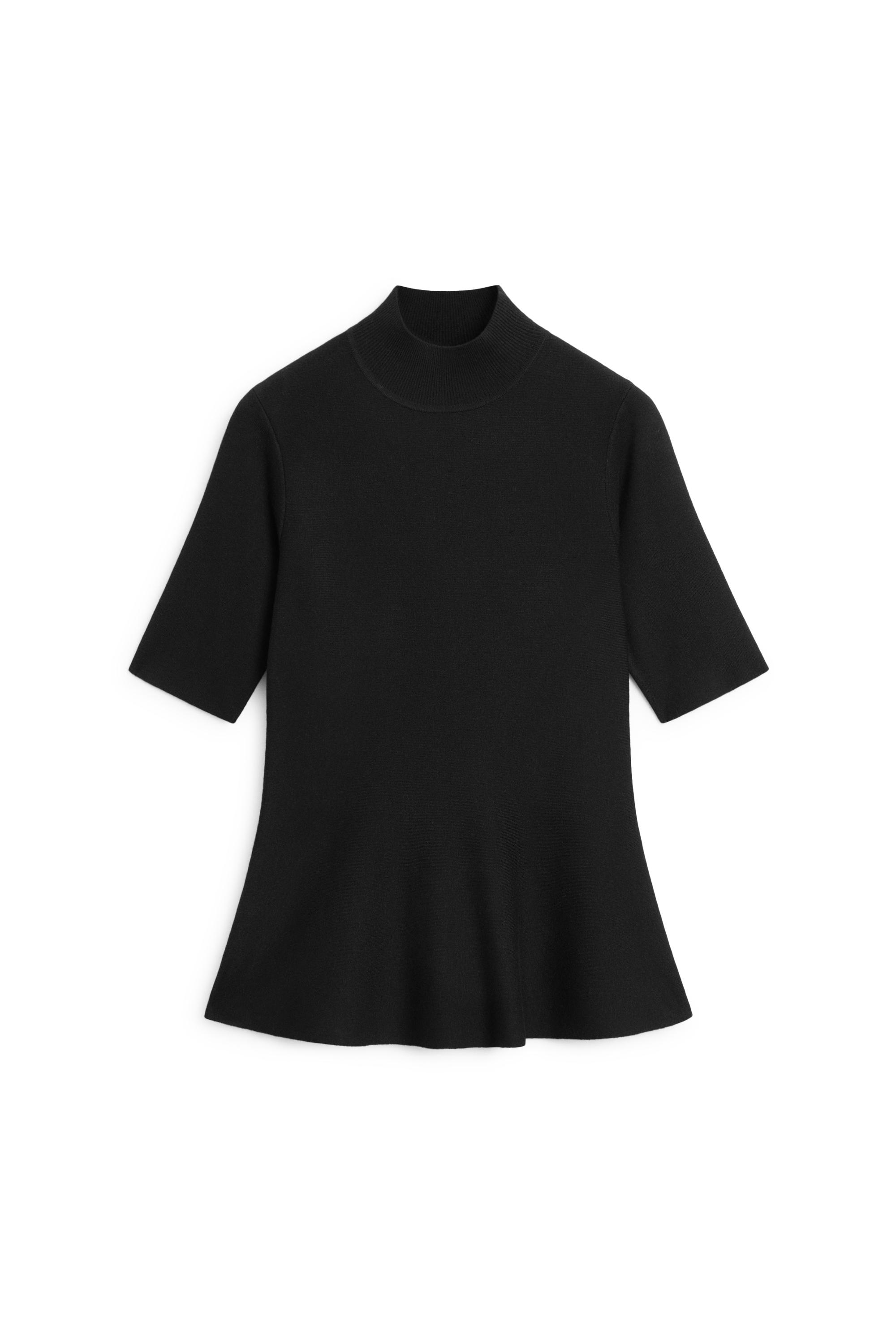 Peplum detail knit top — BLACK