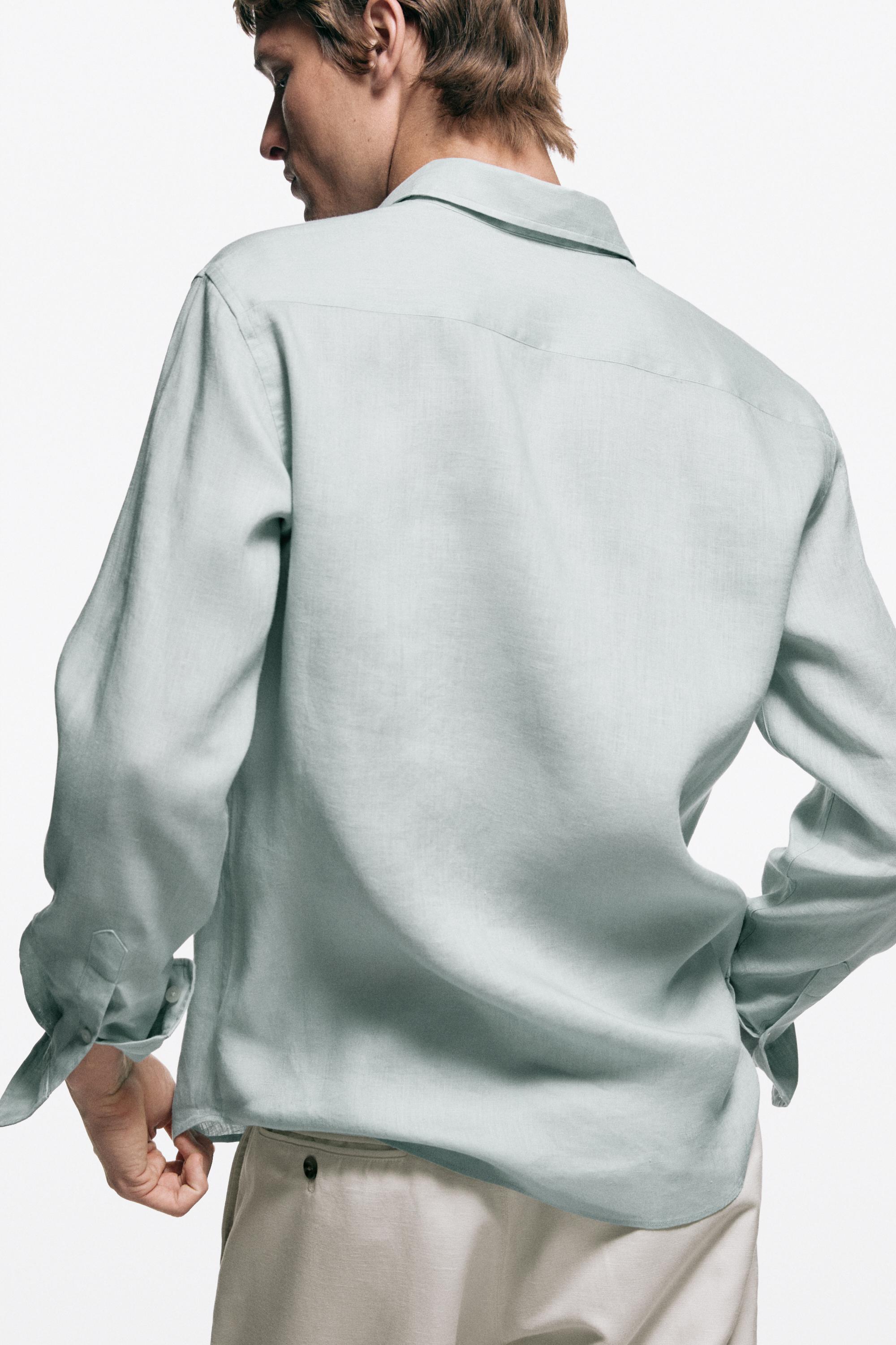 100% linen slim fit shirt — PALE GREEN