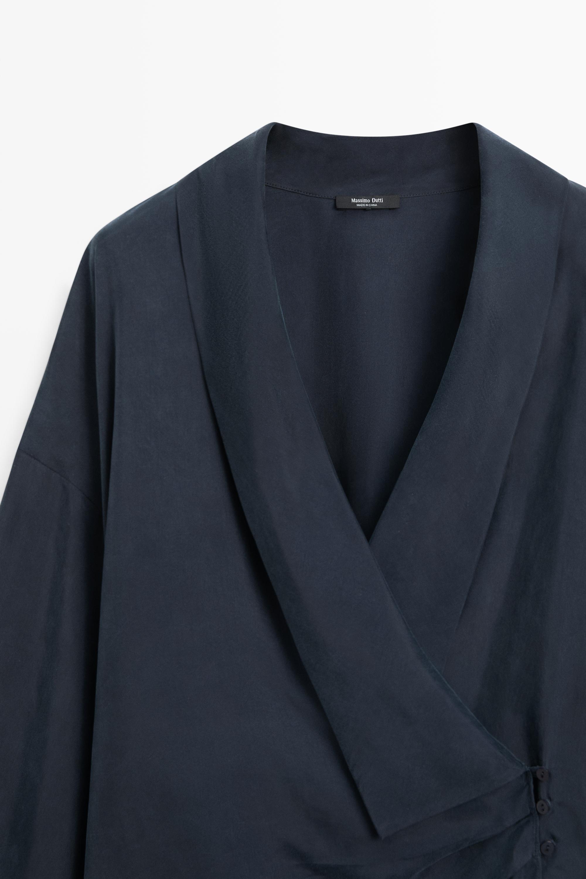 Flowing gathered wrap blouse — NAVY BLUE