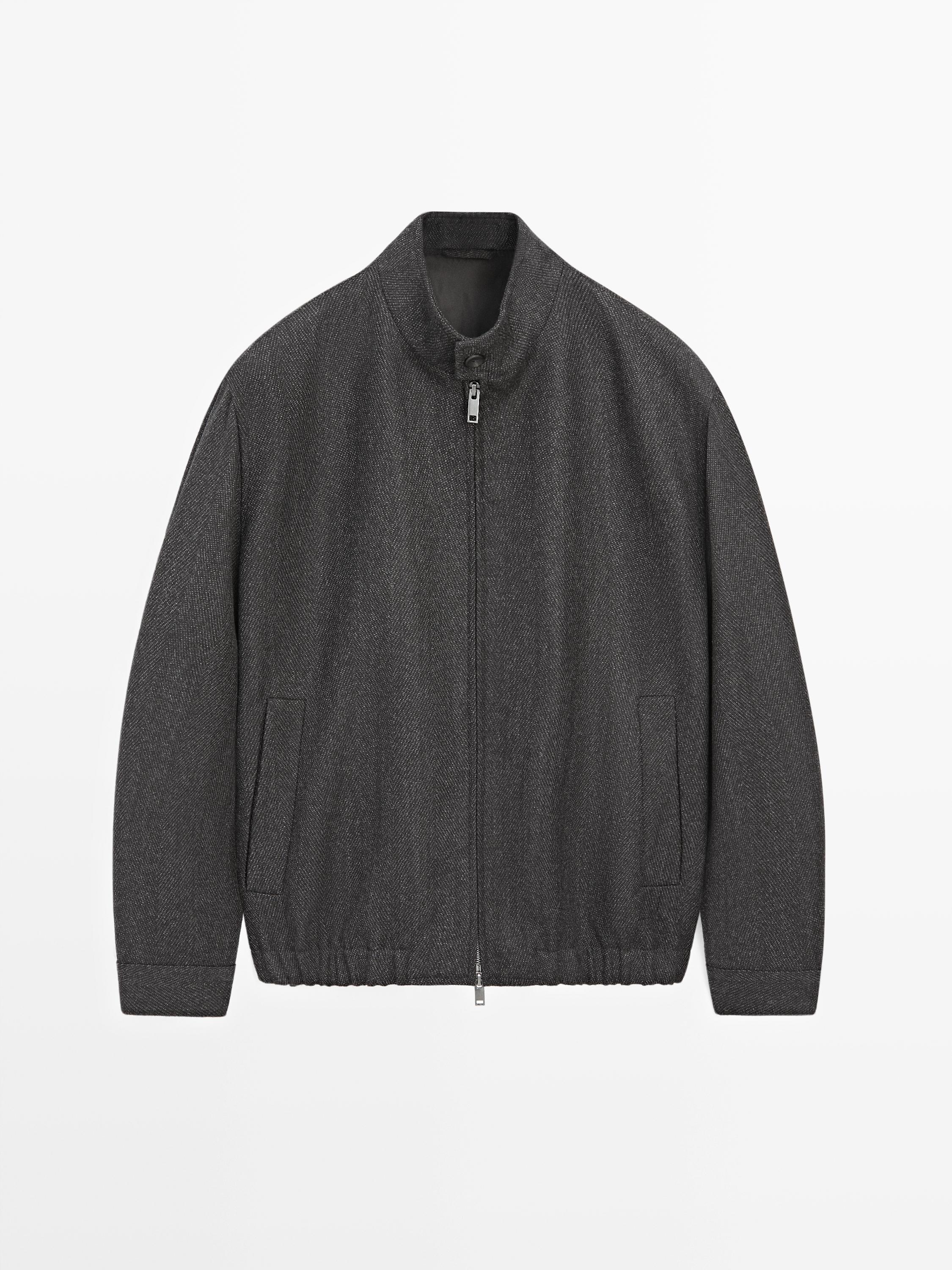 100% wool herringbone bomber jacket — GREY