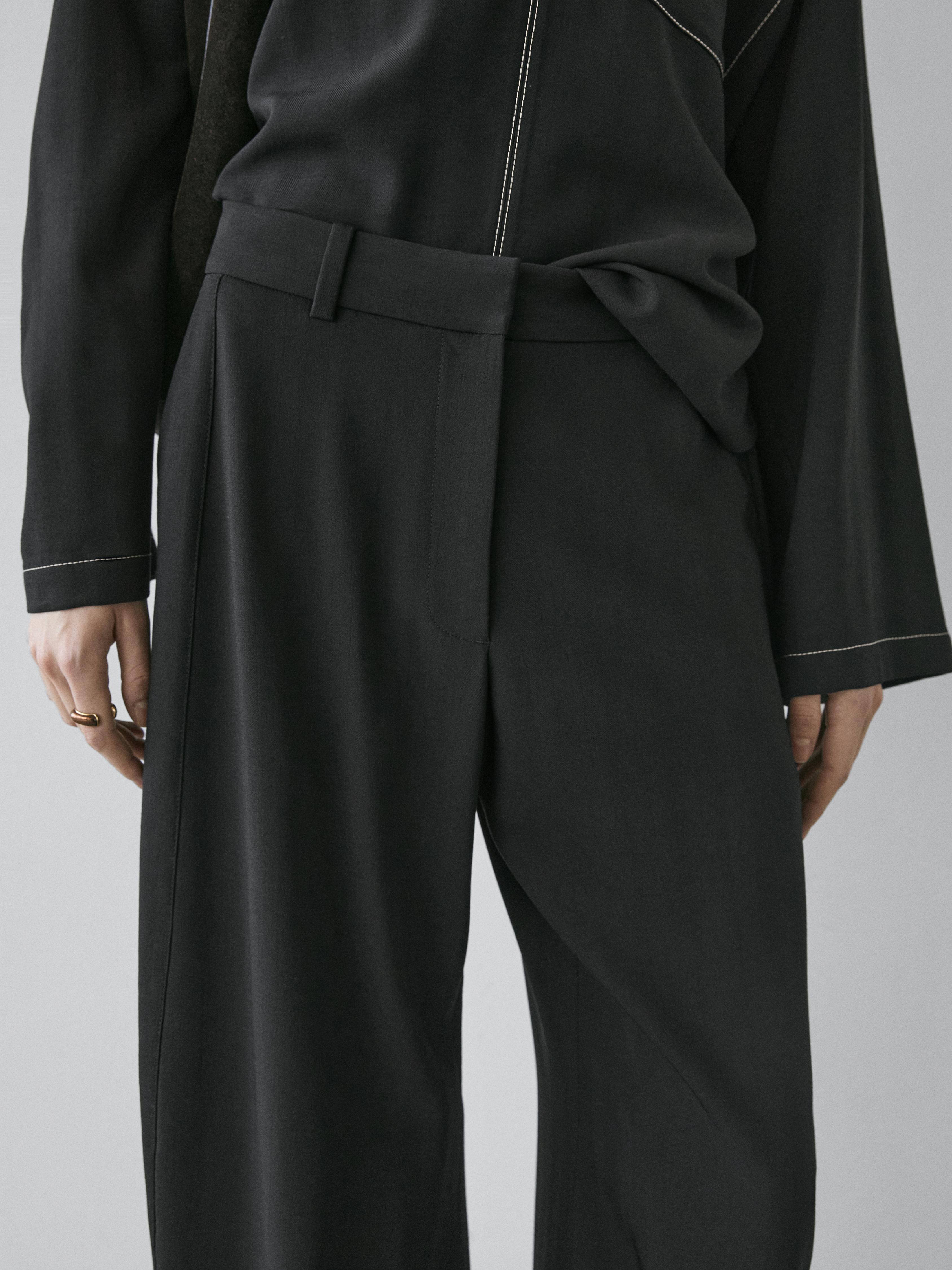 Wool blend trousers with seam detail — BLACK