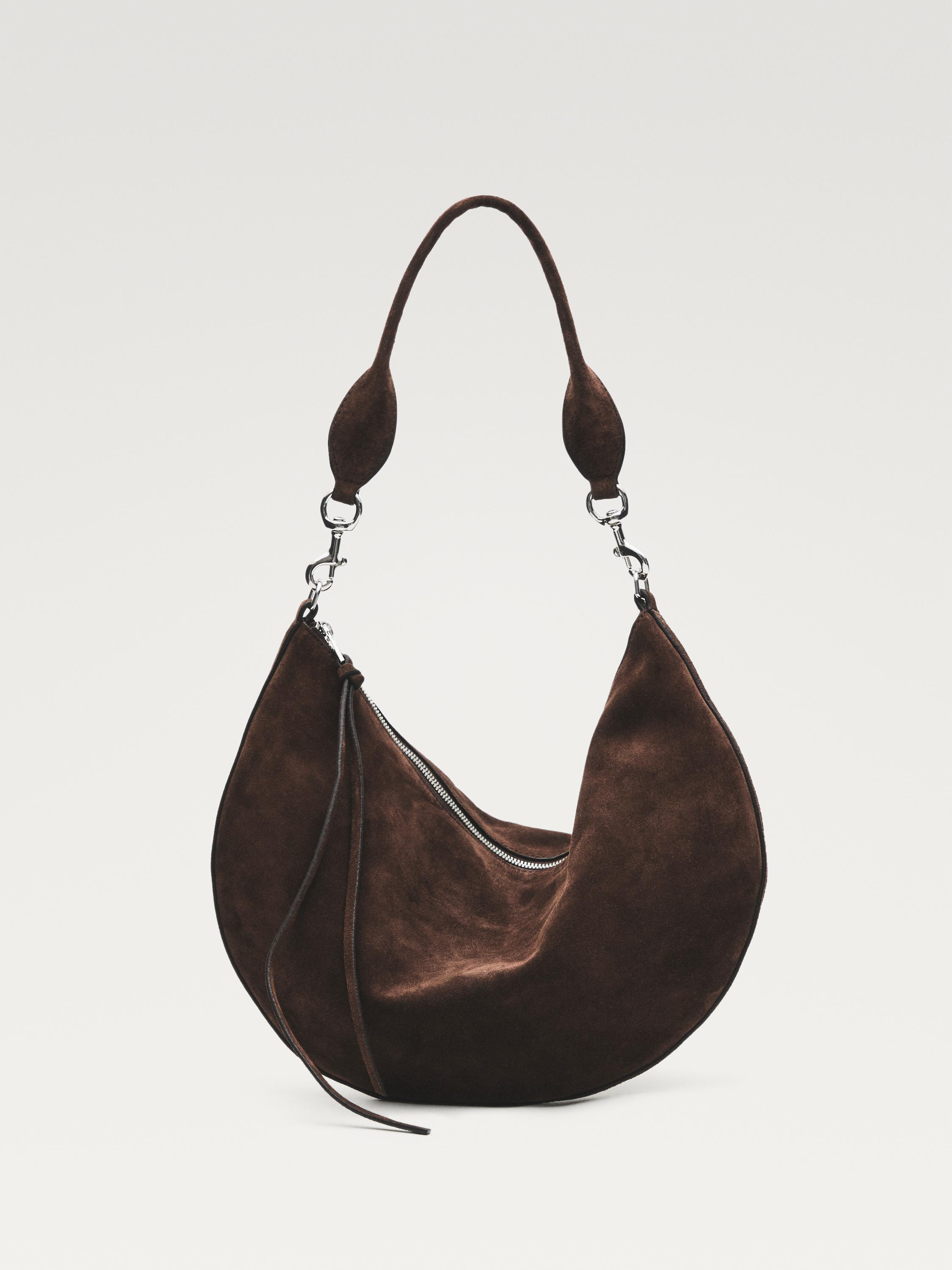 Split leather half-moon bag