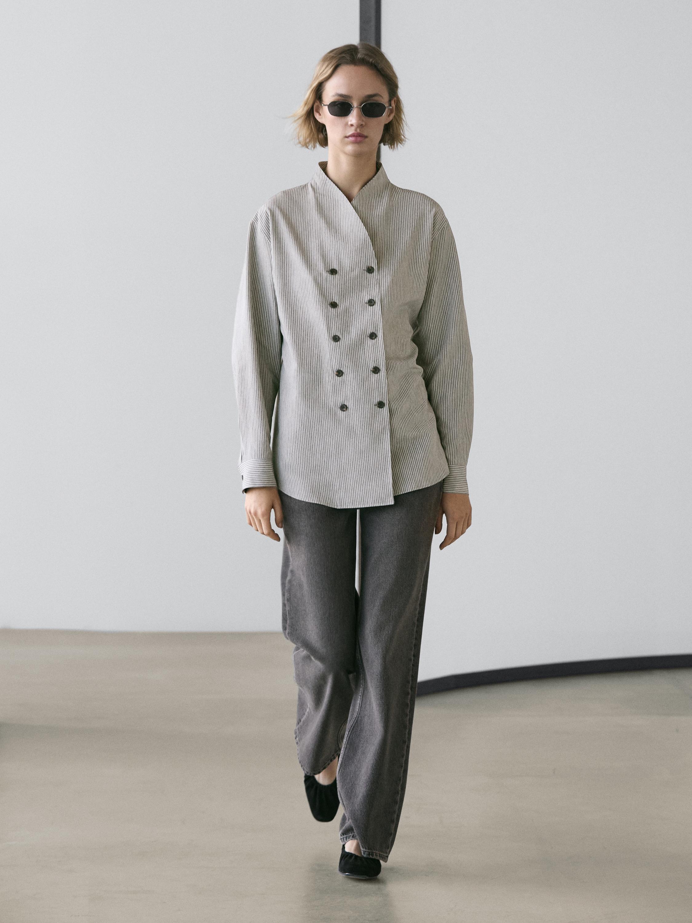 Striped flowing shirt with button details