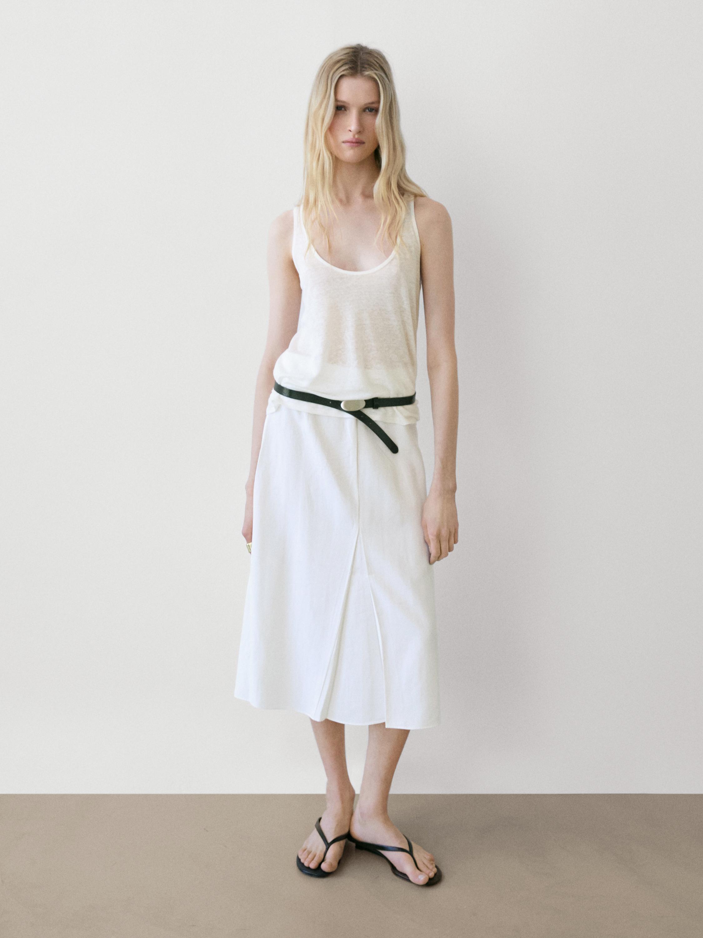 Midi skirt with box pleats — WHITE