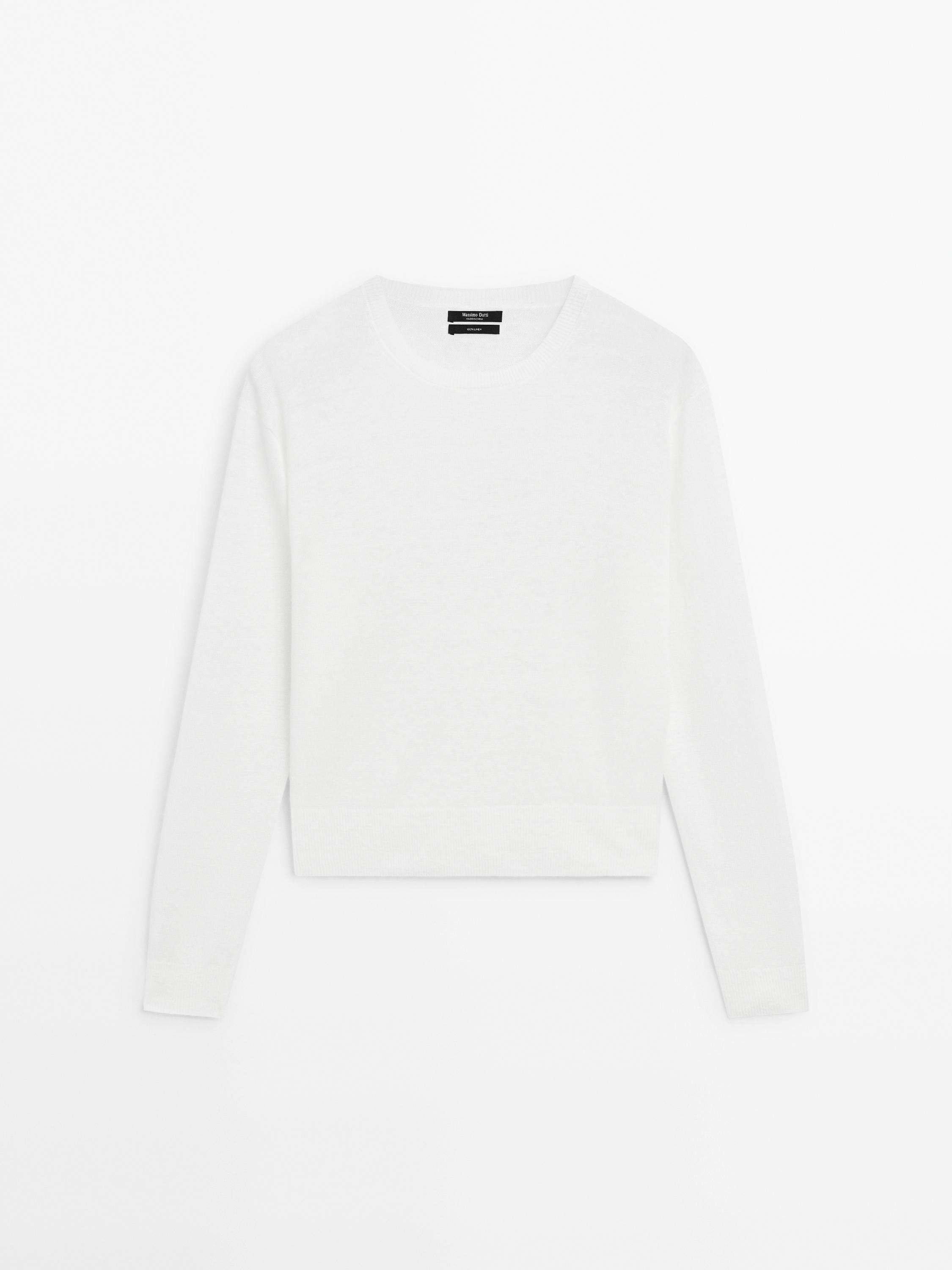 100% linen knit crew neck sweater