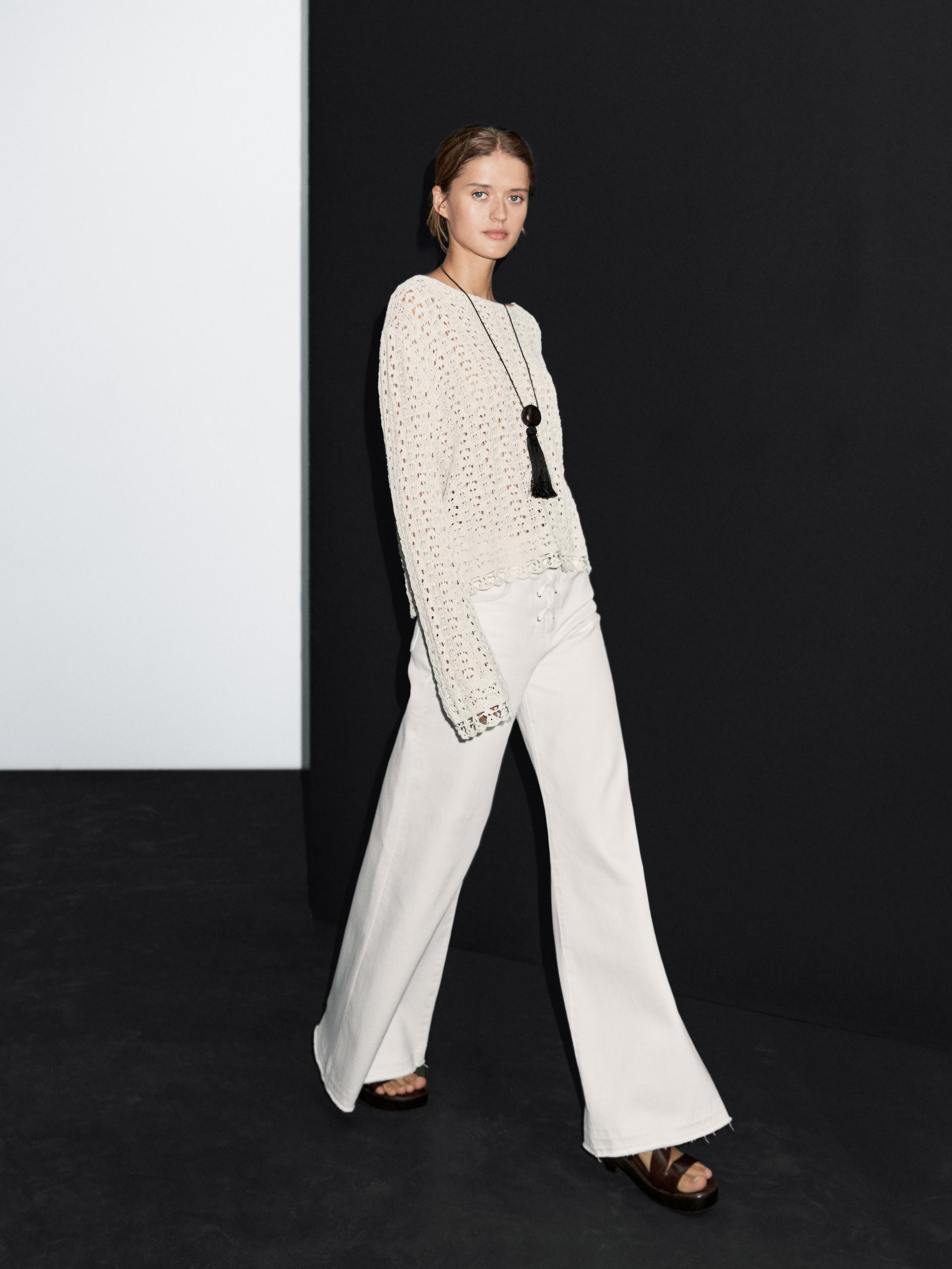 Pull Crochet Ajouré Coton - Cru - Xs - Massimo Dutti - Femme