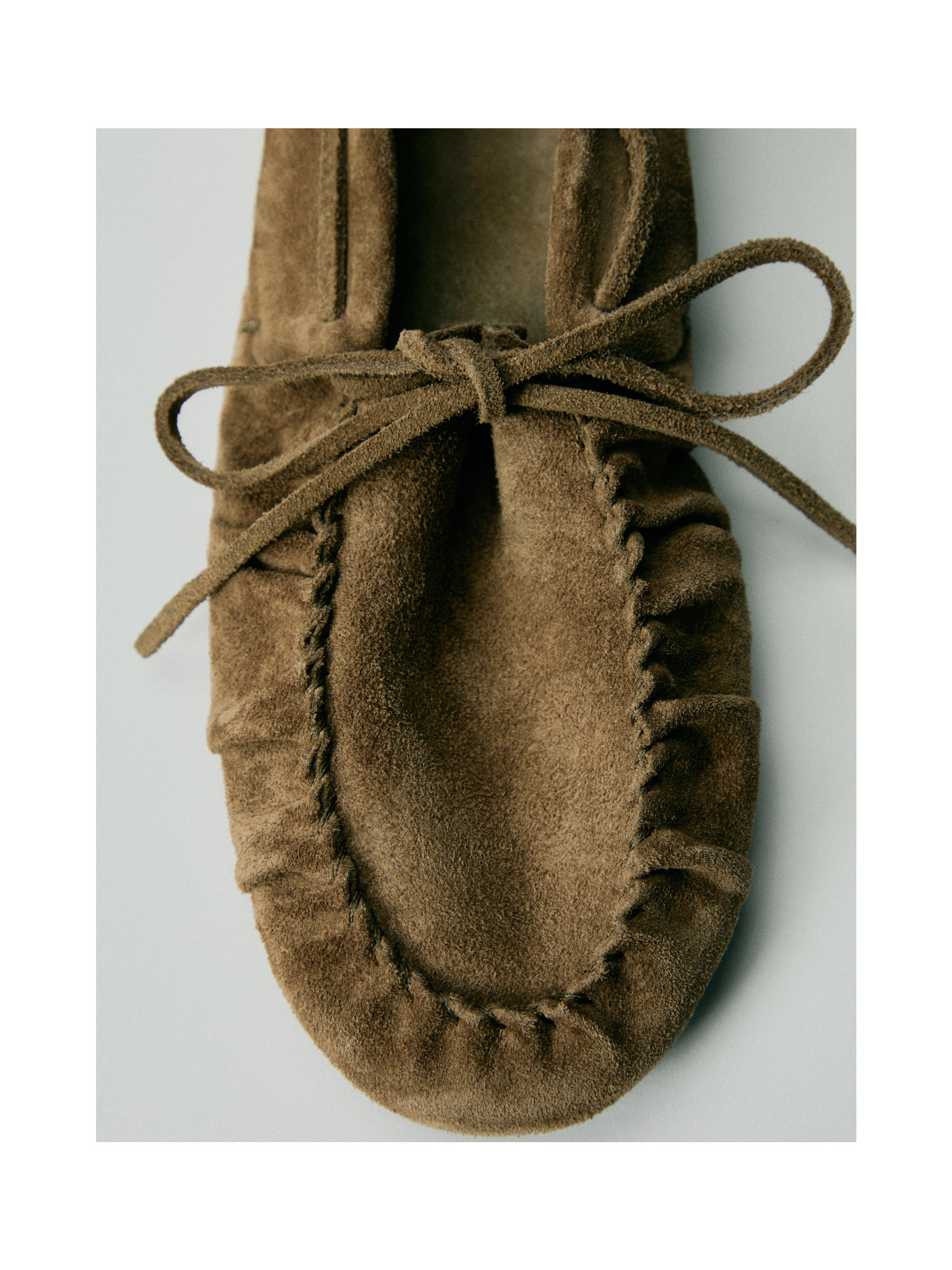 Soft leather loafers with gathered detail — MINK