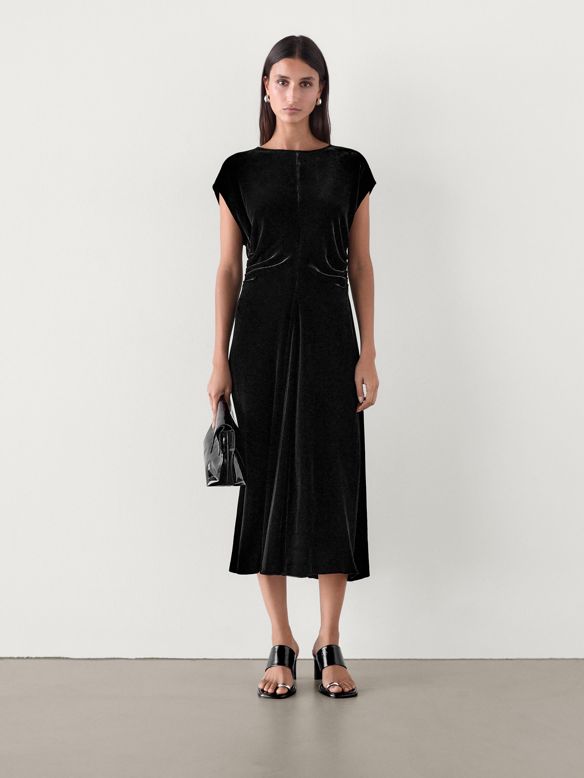 Velvet midi dress with gathered detail