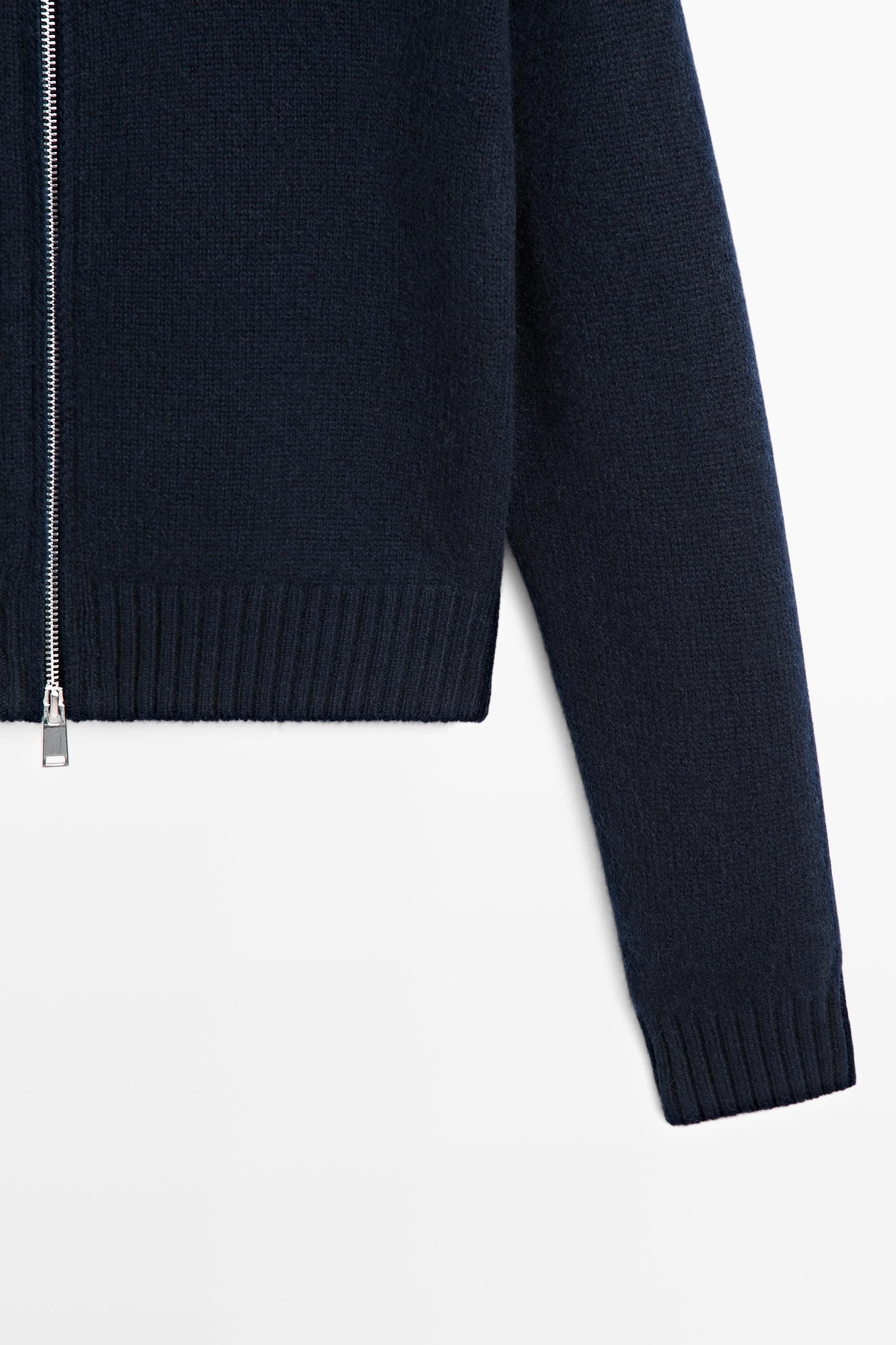 100% cashmere zip knit cardigan — NAVY BLUE