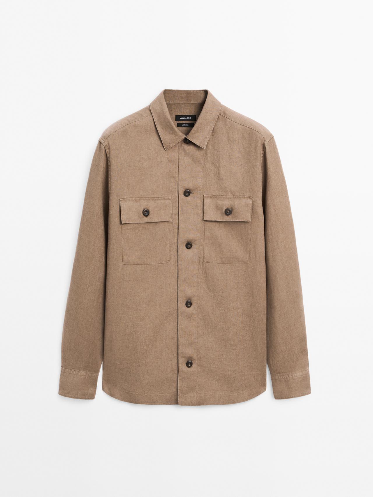 Massimo Dutti - Herre - Skjortejakke I 100 % Hør - Brændt - M