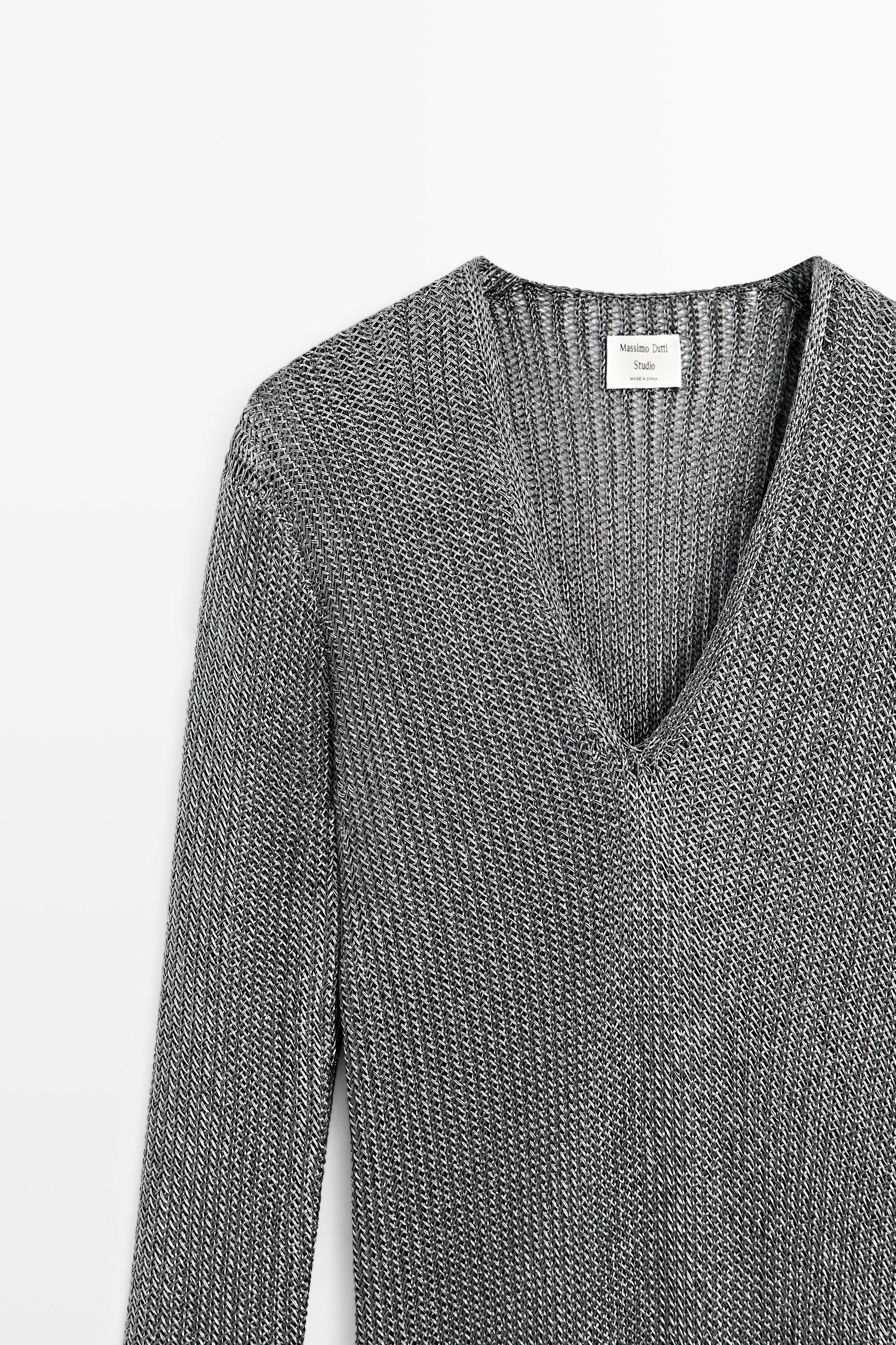 Long metallic knit dress - STUDIO — Silver