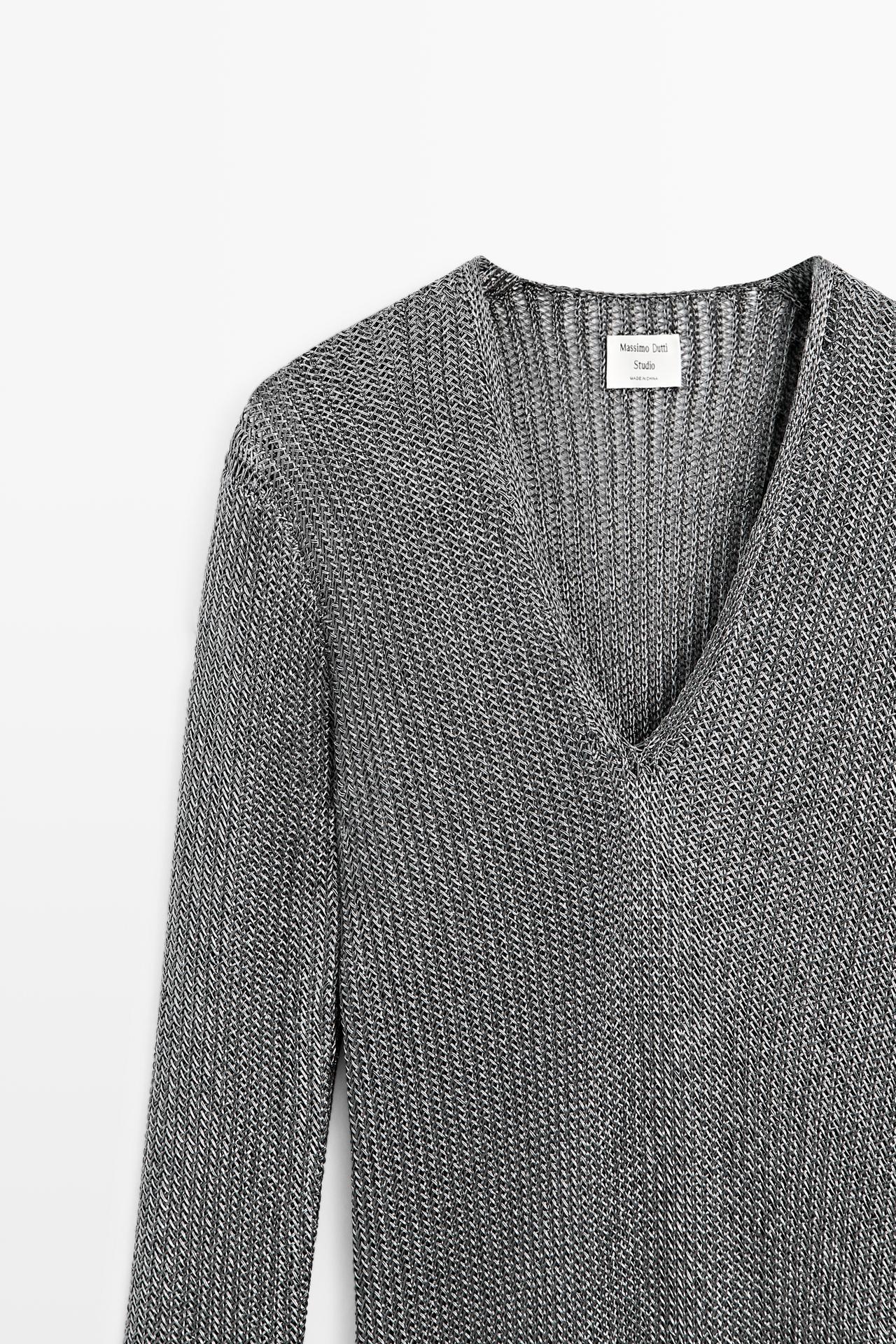 Long metallic knit dress - STUDIO — Silver