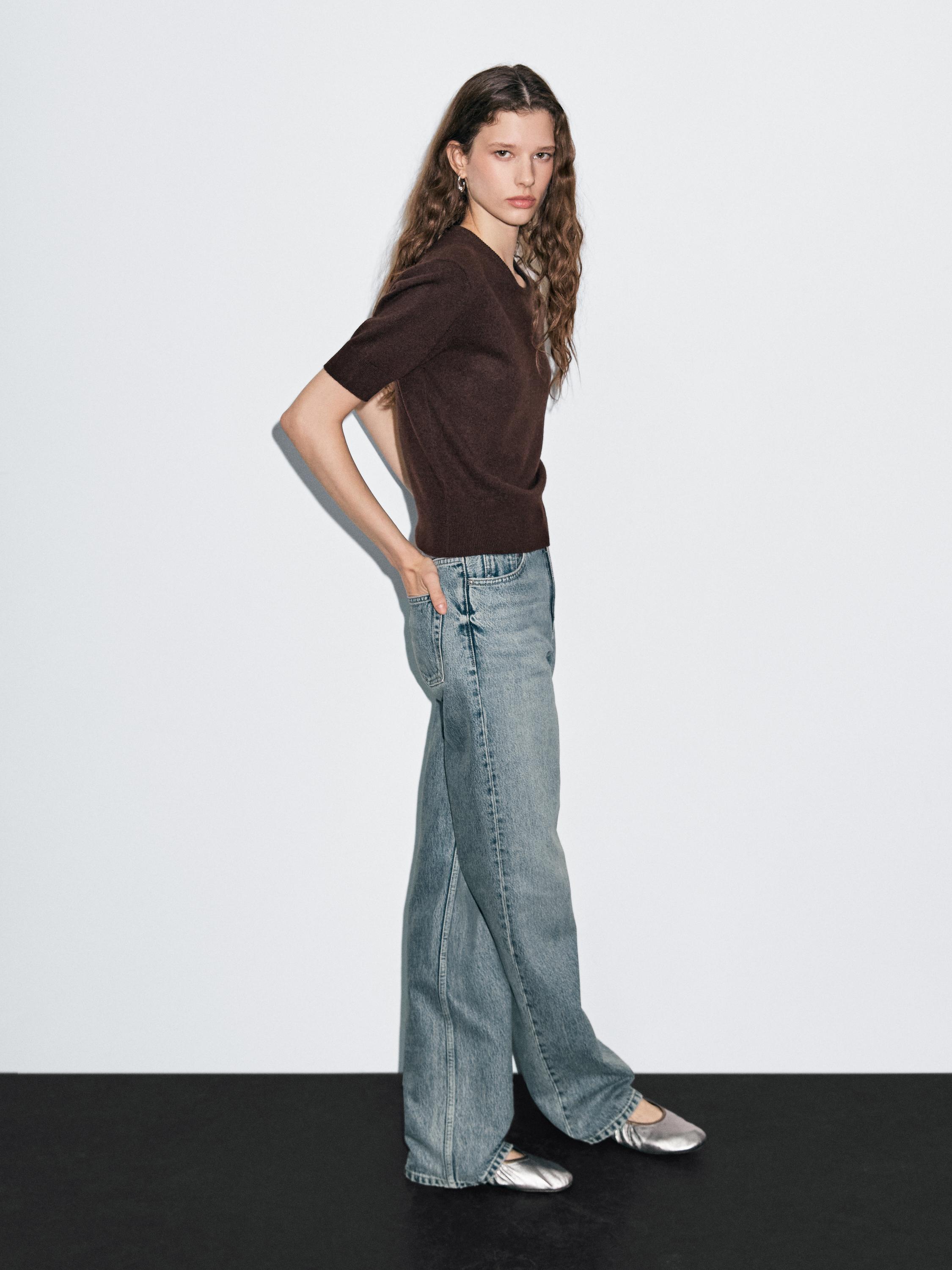 Short sleeve wool blend sweater