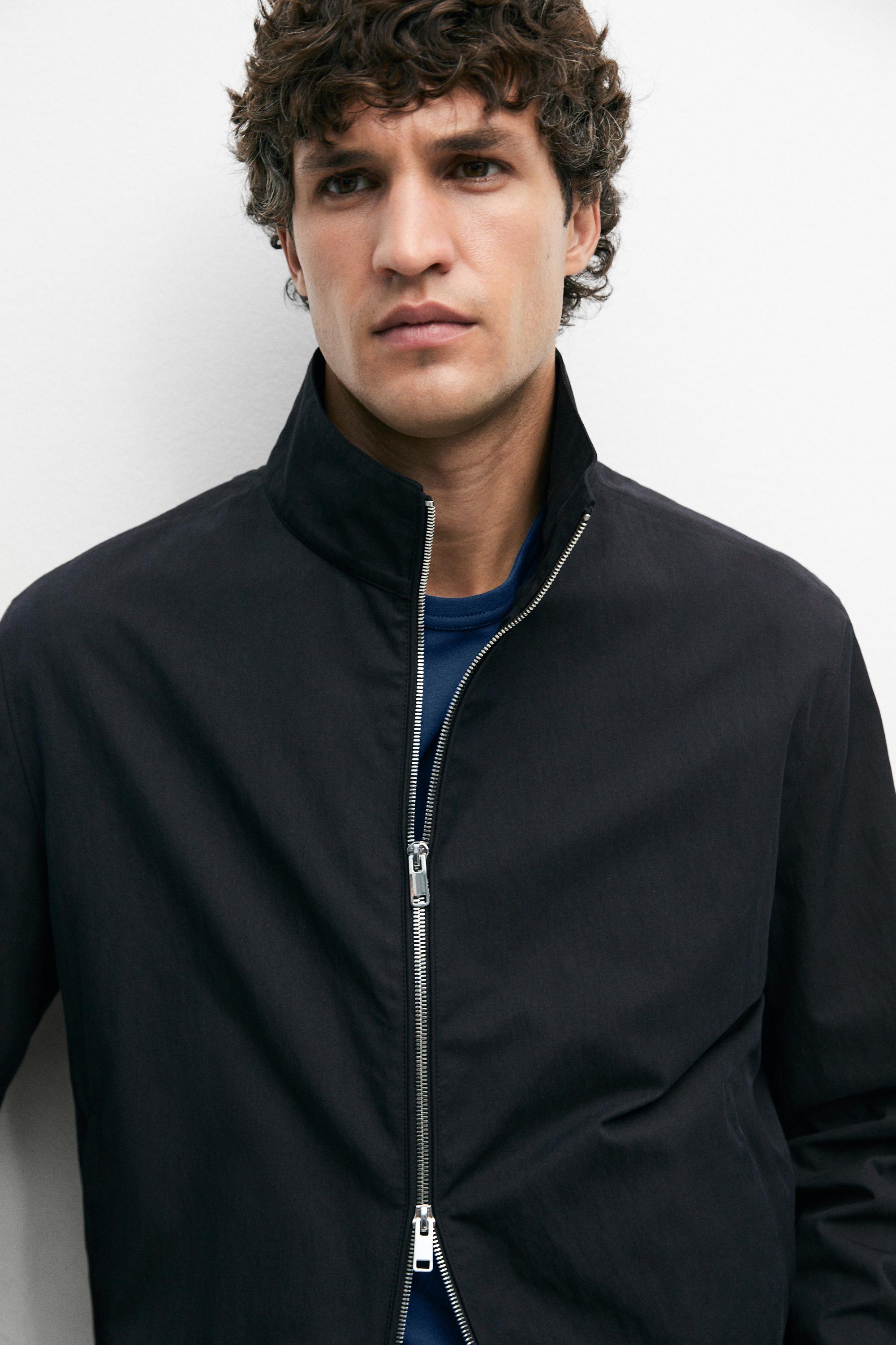 Cotton blend high-neck jacket — DARK NAVY
