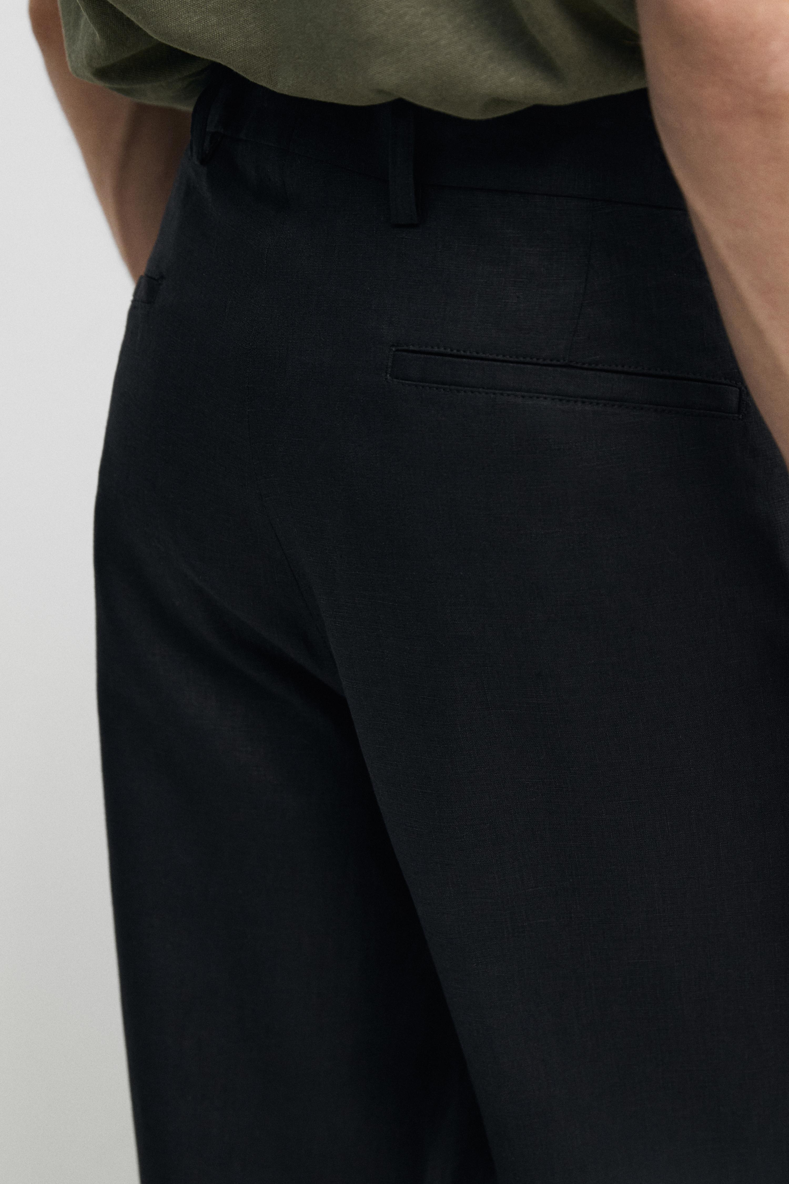 Tailored fit 100% linen suit trousers — BLACK