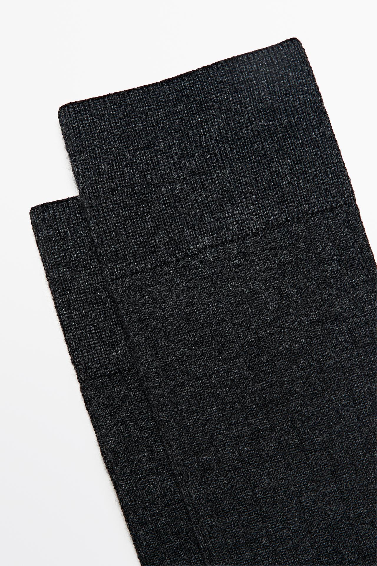 Ribbed wool blend dress socks — CHARCOAL