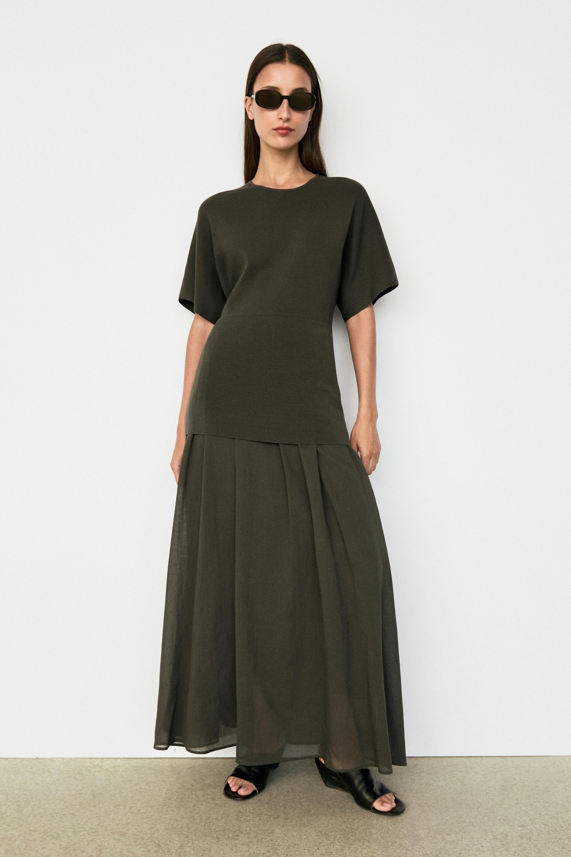 Combined midi dress — GREEN