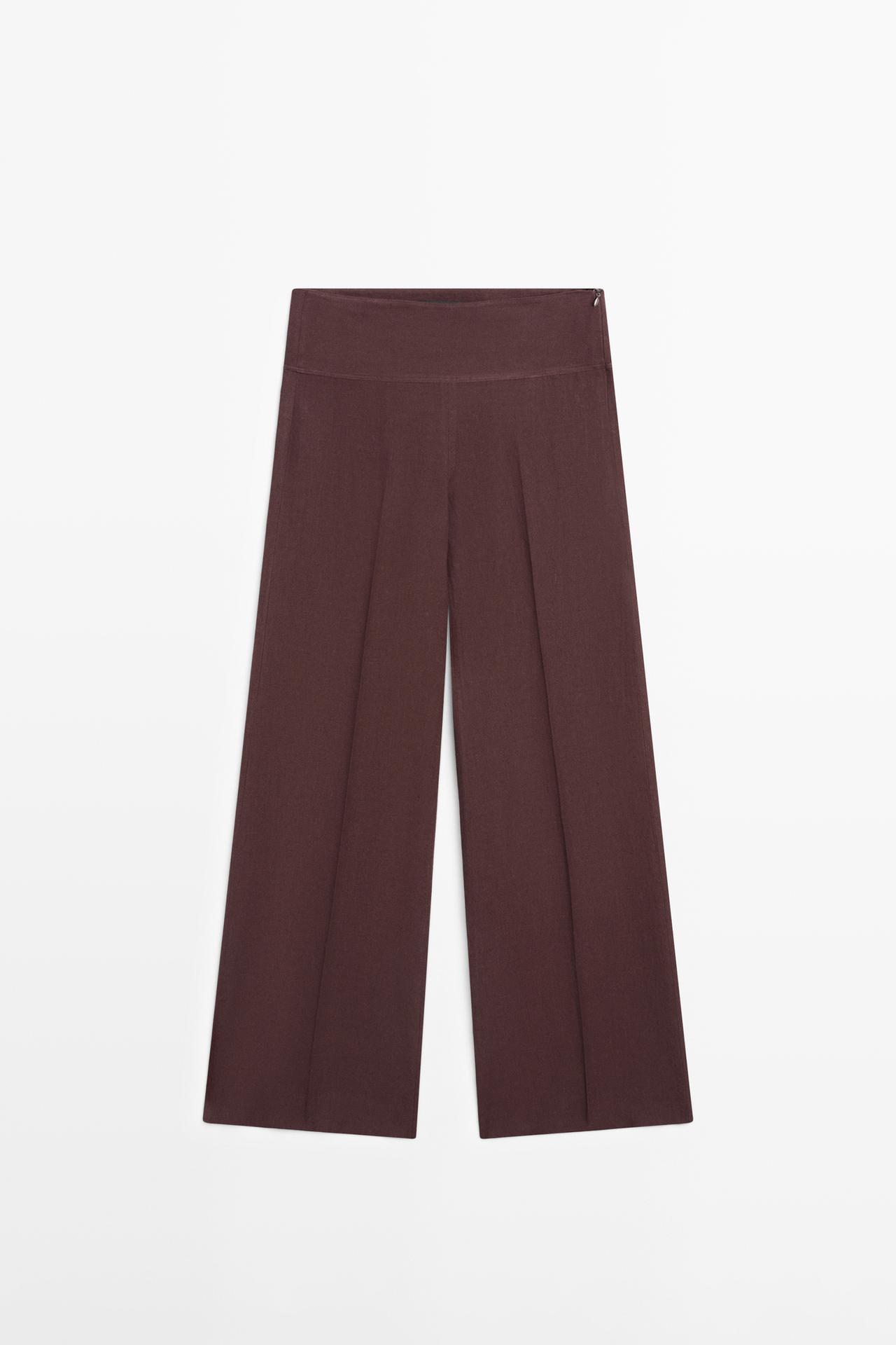 100% linen mid-waist flare pants — MAROON