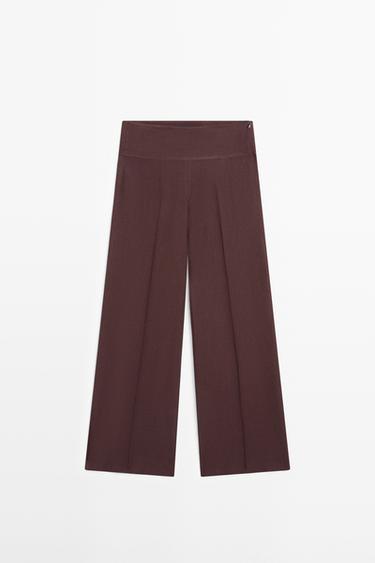 100% linen mid-waist flare pants — MAROON 2