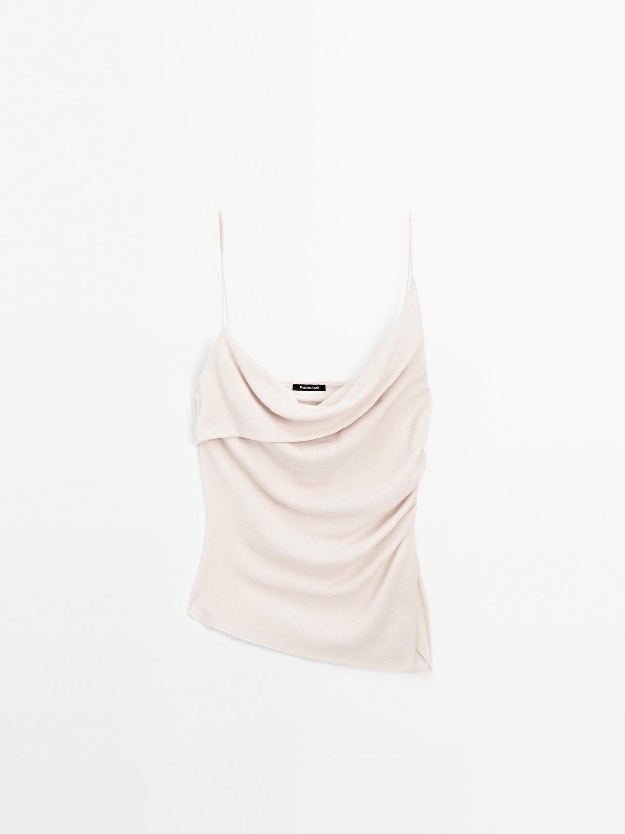 Massimo Dutti - Dame - Top I 100 % Bomuld Med Asymmetrisk Halsudskæring - Råhvid - Xl