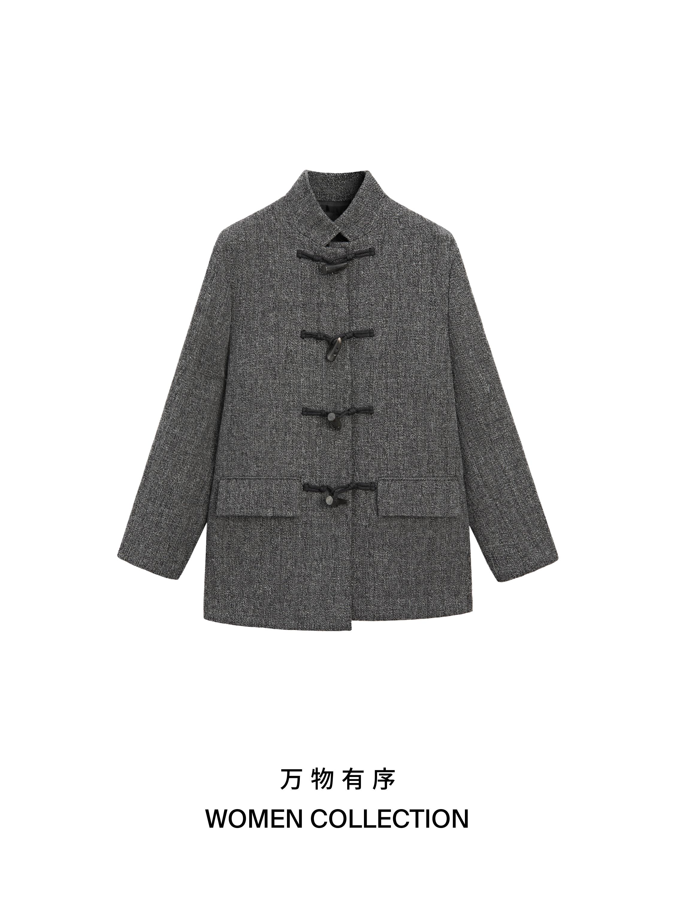 معطف متوسط الطول بأزرار قرنية