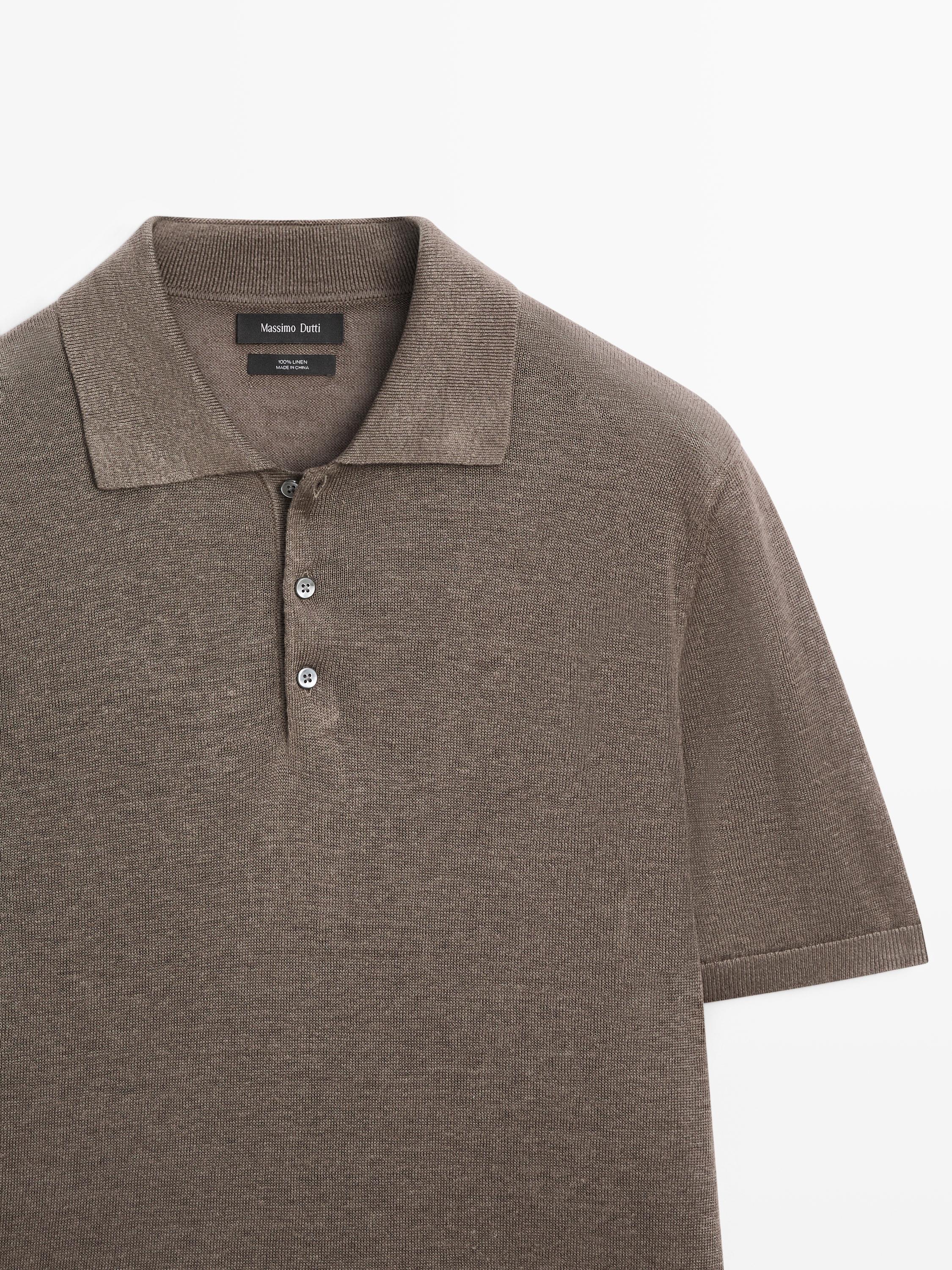 Linen knit polo sweater — MOCHA