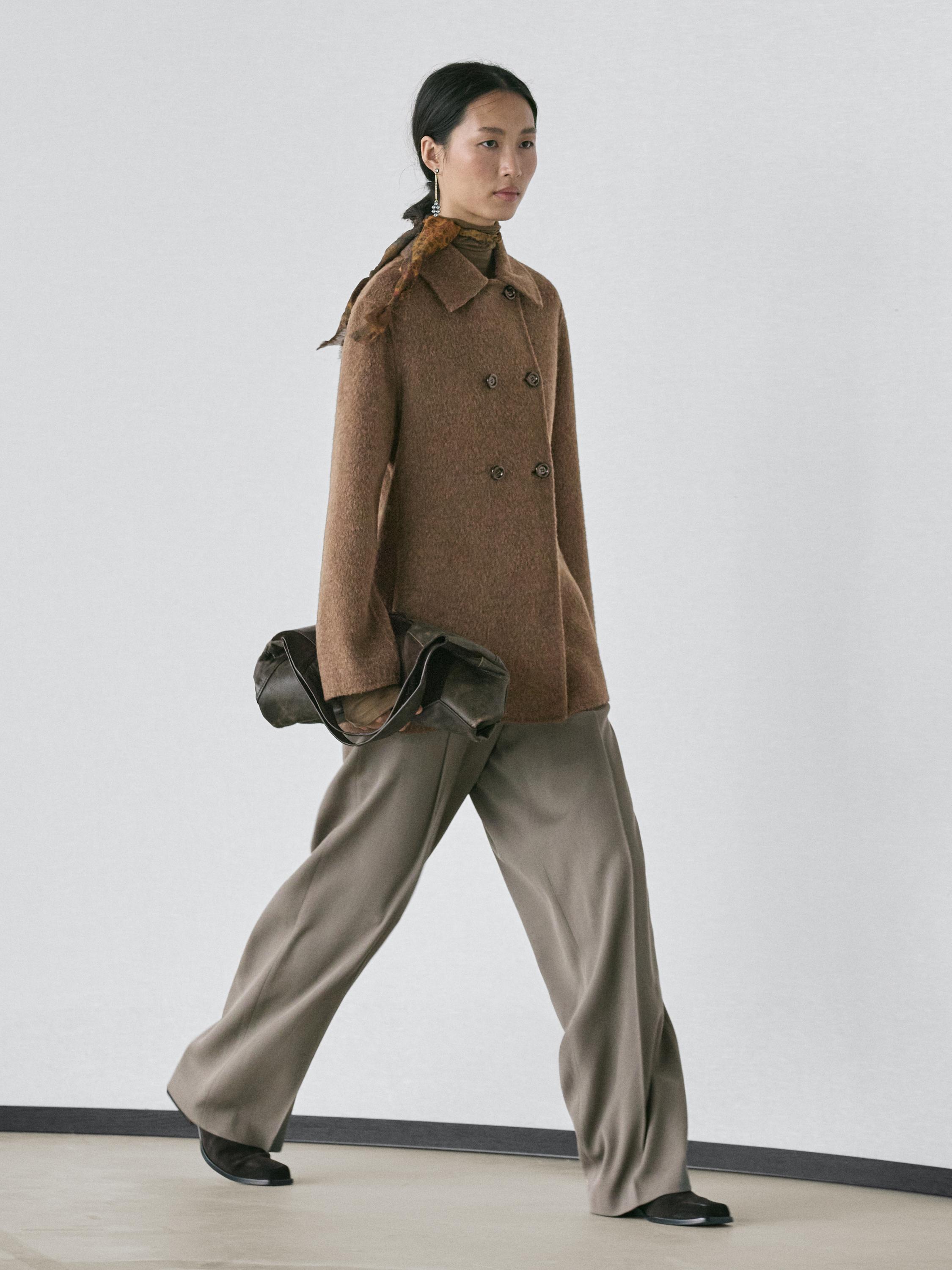 Manteau double boutonnage en laine mélangée