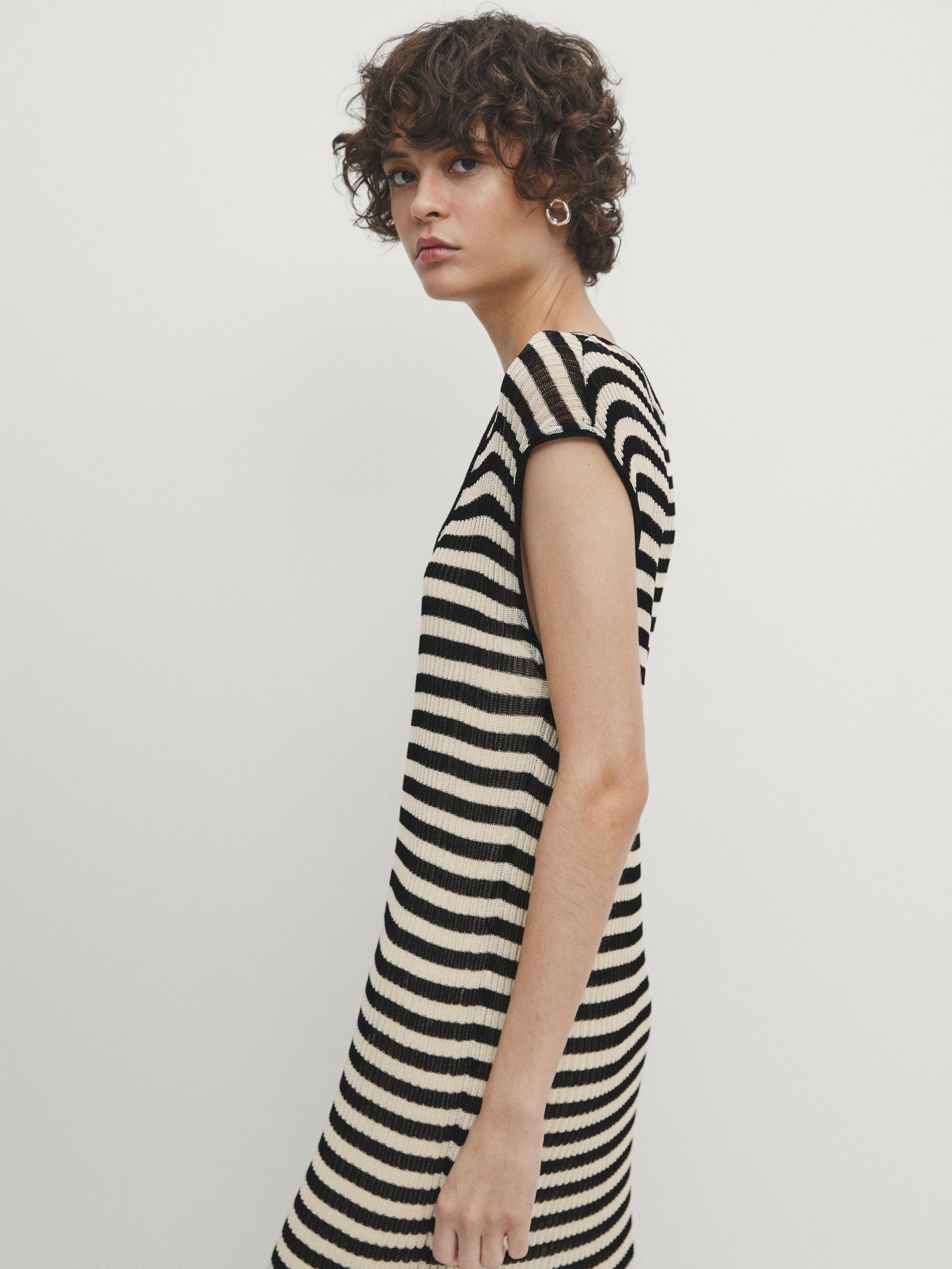 Striped open knit midi dress