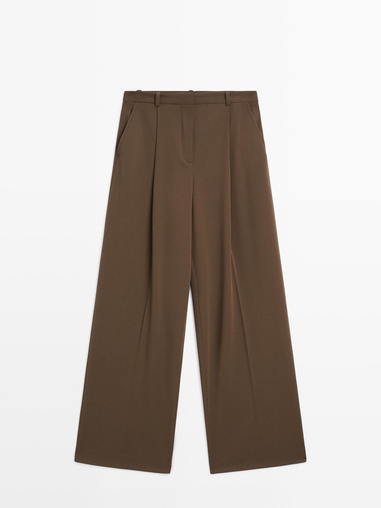 Massimo Dutti - Dame - Bukser Med Brede Ben Og Læg - Brun - 40
