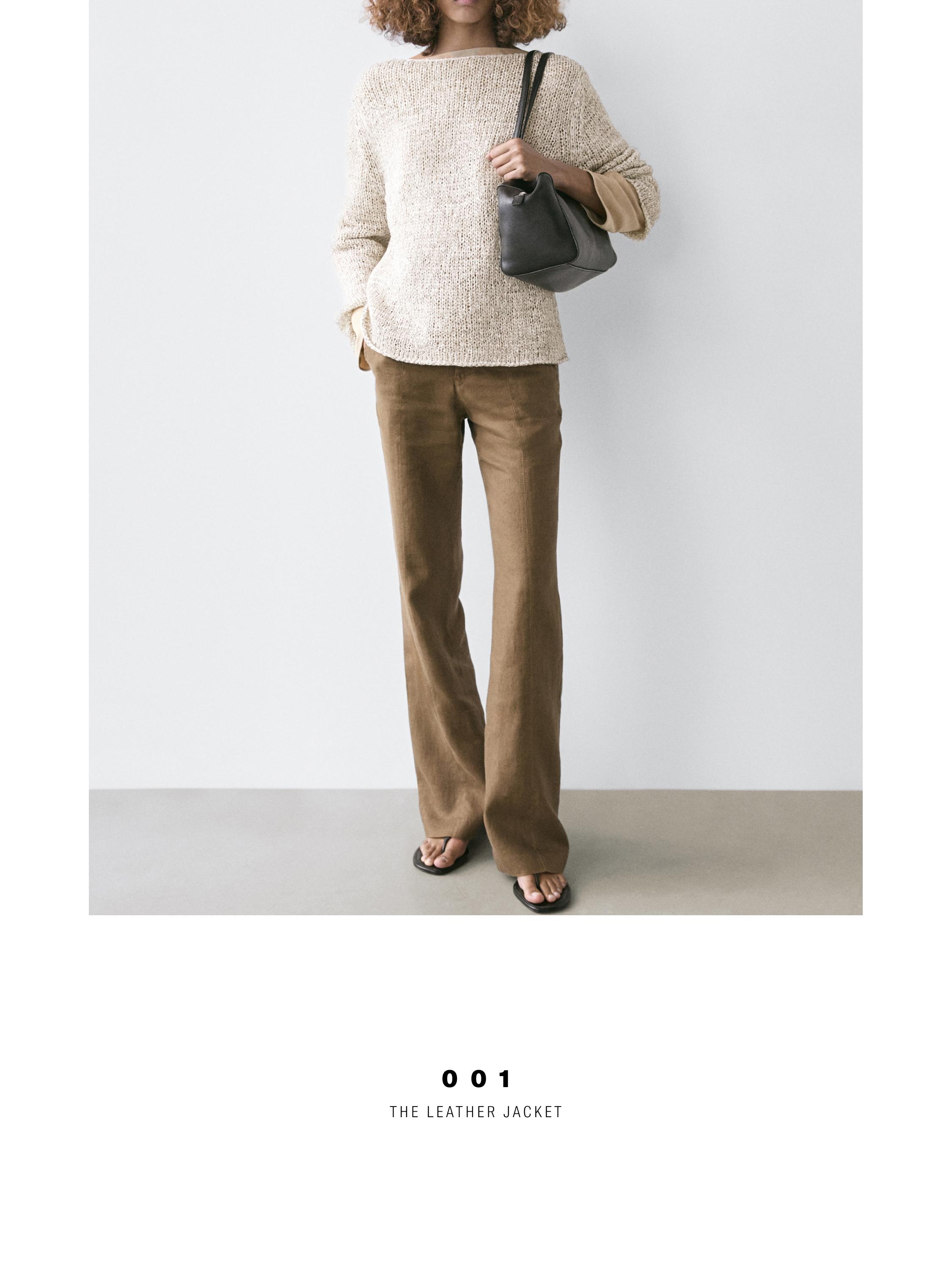 Boat neck knit sweater — BEIGE