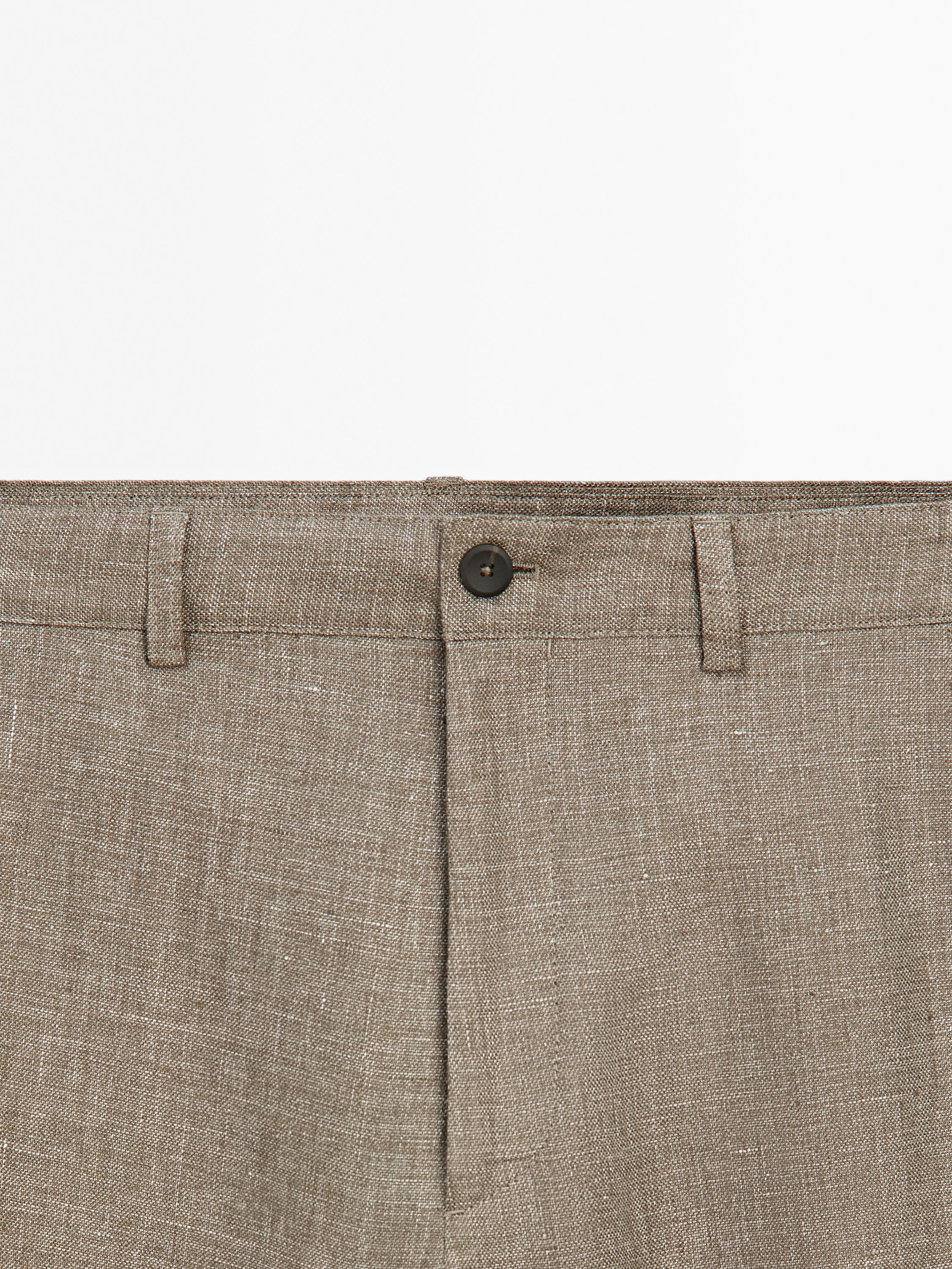 100% linen straight-leg trousers