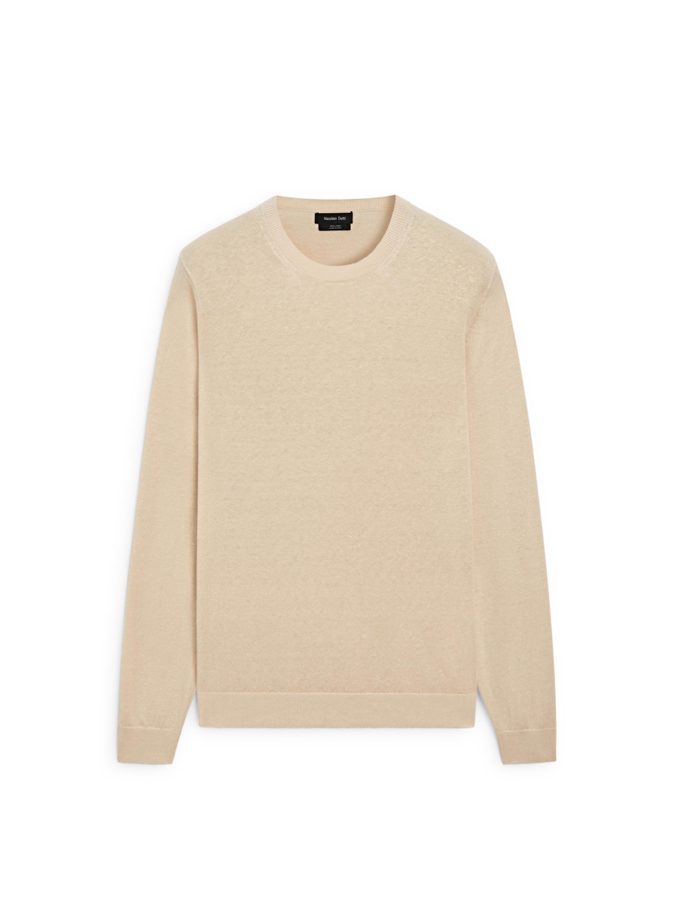 100% linen knit crew neck sweater — Vanilla